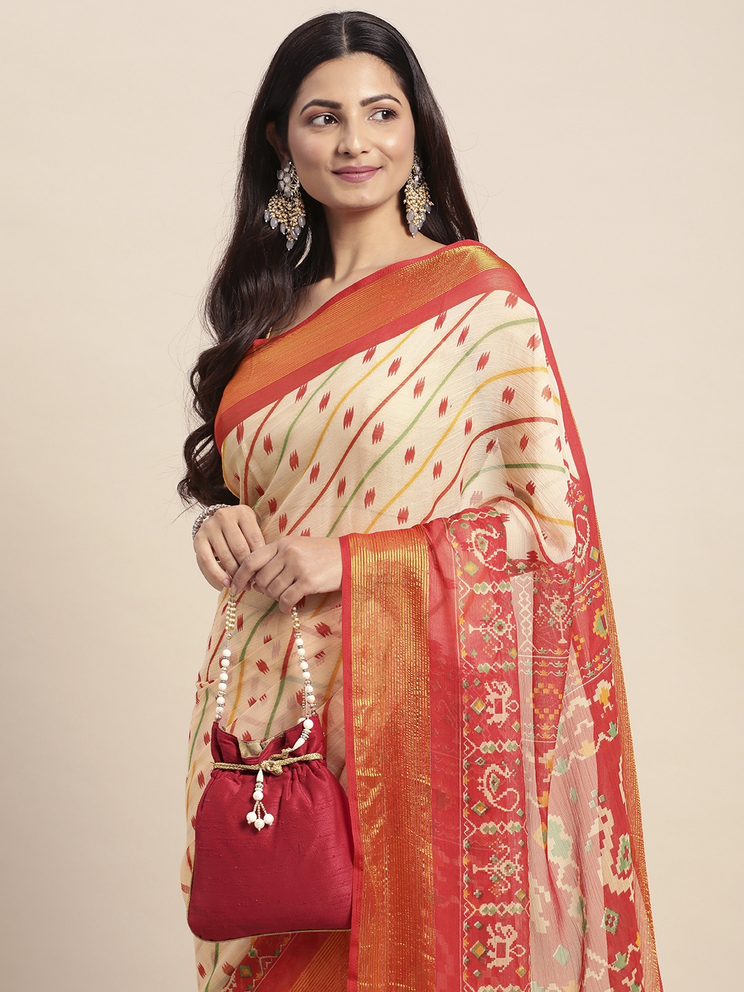 

Anouk Ethnic Motifs Zari Pure Chiffon Saree, Beige