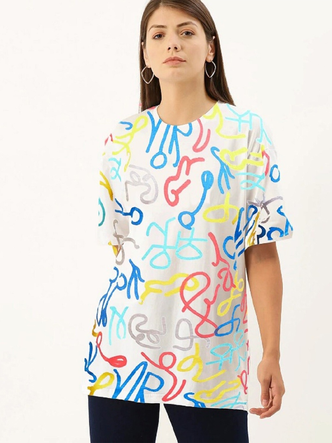 

Rodzen Women Pure Cotton White Printed T-shirt