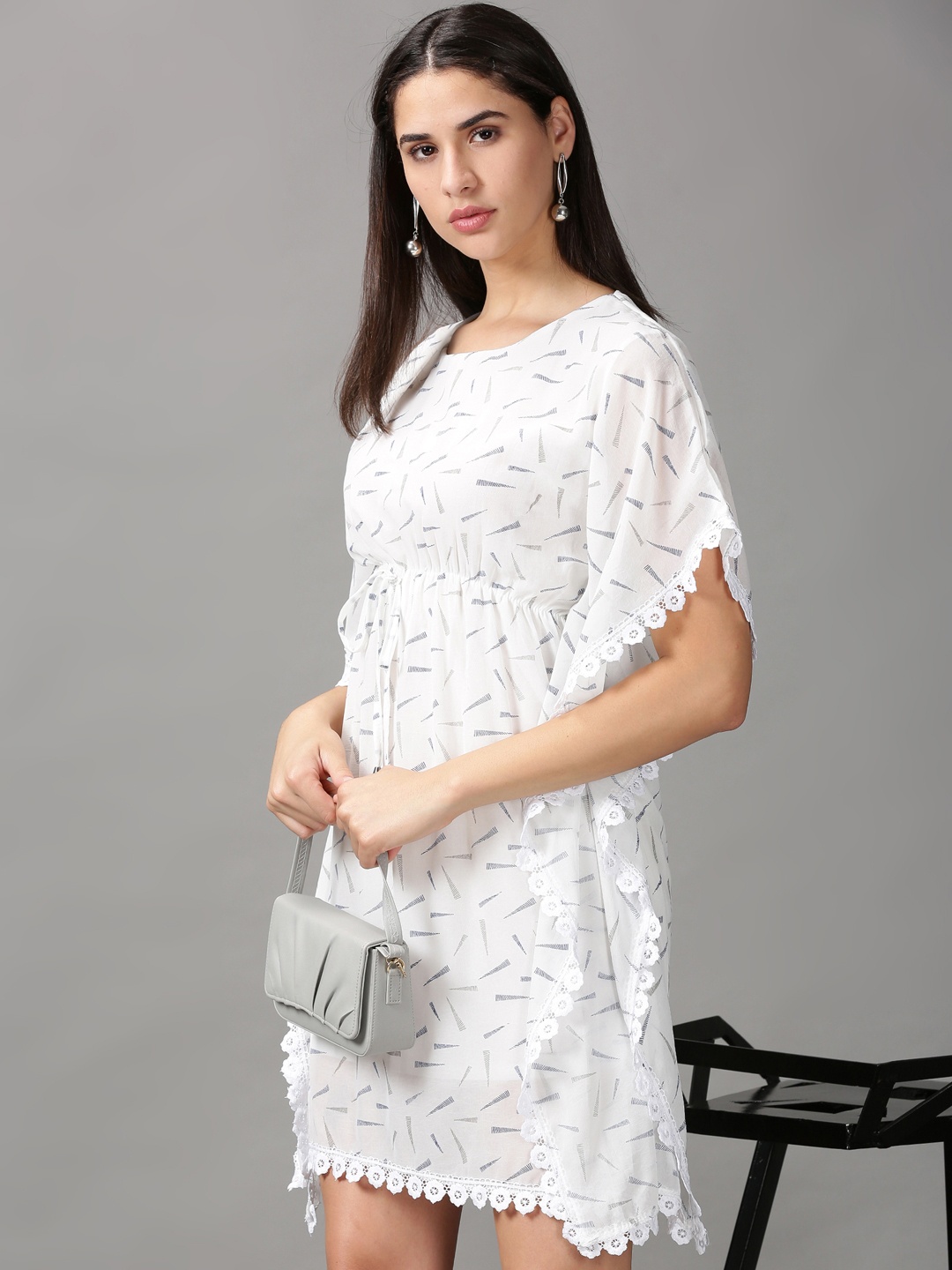 

SHOWOFF Geometric Printed Kaftan Dress, White