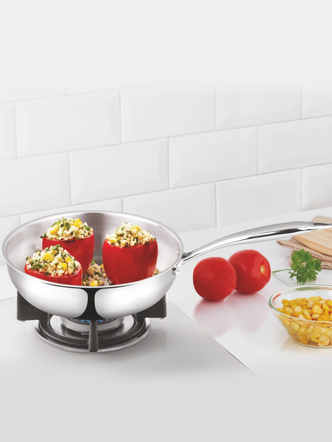 

BOROSIL Silver-Toned Cookfresh Tri Ply Stainless Steel Induction Friendly Fry Pan 1.3 L