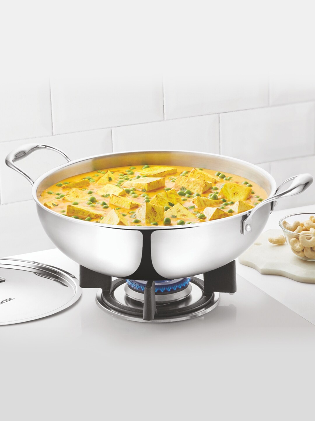 

BOROSIL Silver-Toned Cookfresh Stainless Steel Induction Friendly Kadhai 4.6 L
