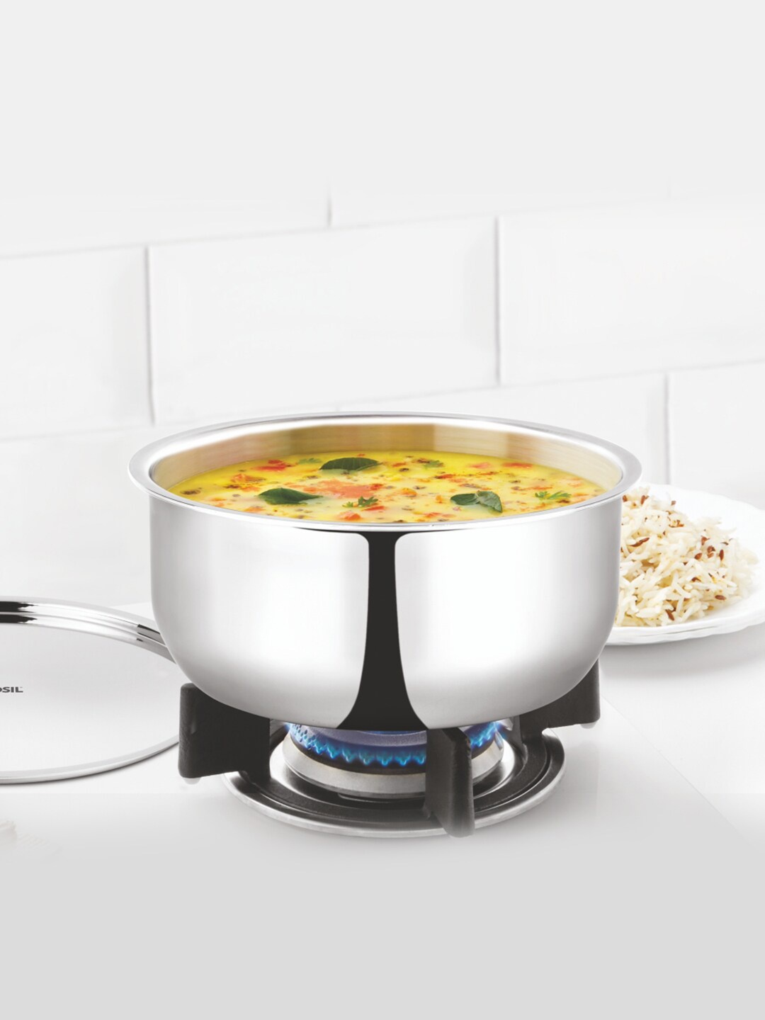 

BOROSIL Silver Cookfresh Stainless Steel Tope with Lid Induction Friendl14 cm Dial