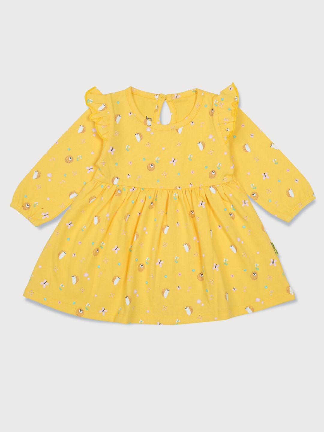 

Gini and Jony Yellow & White Cotton A-Line Dress