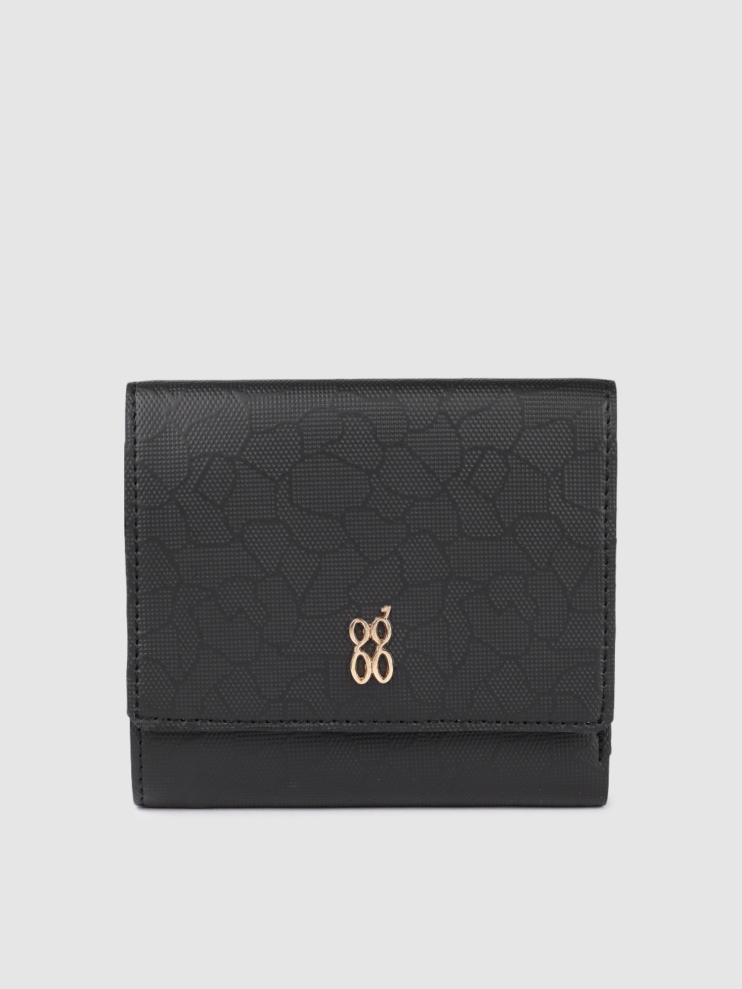 

Baggit Women Textured Three Fold Wallet, Black