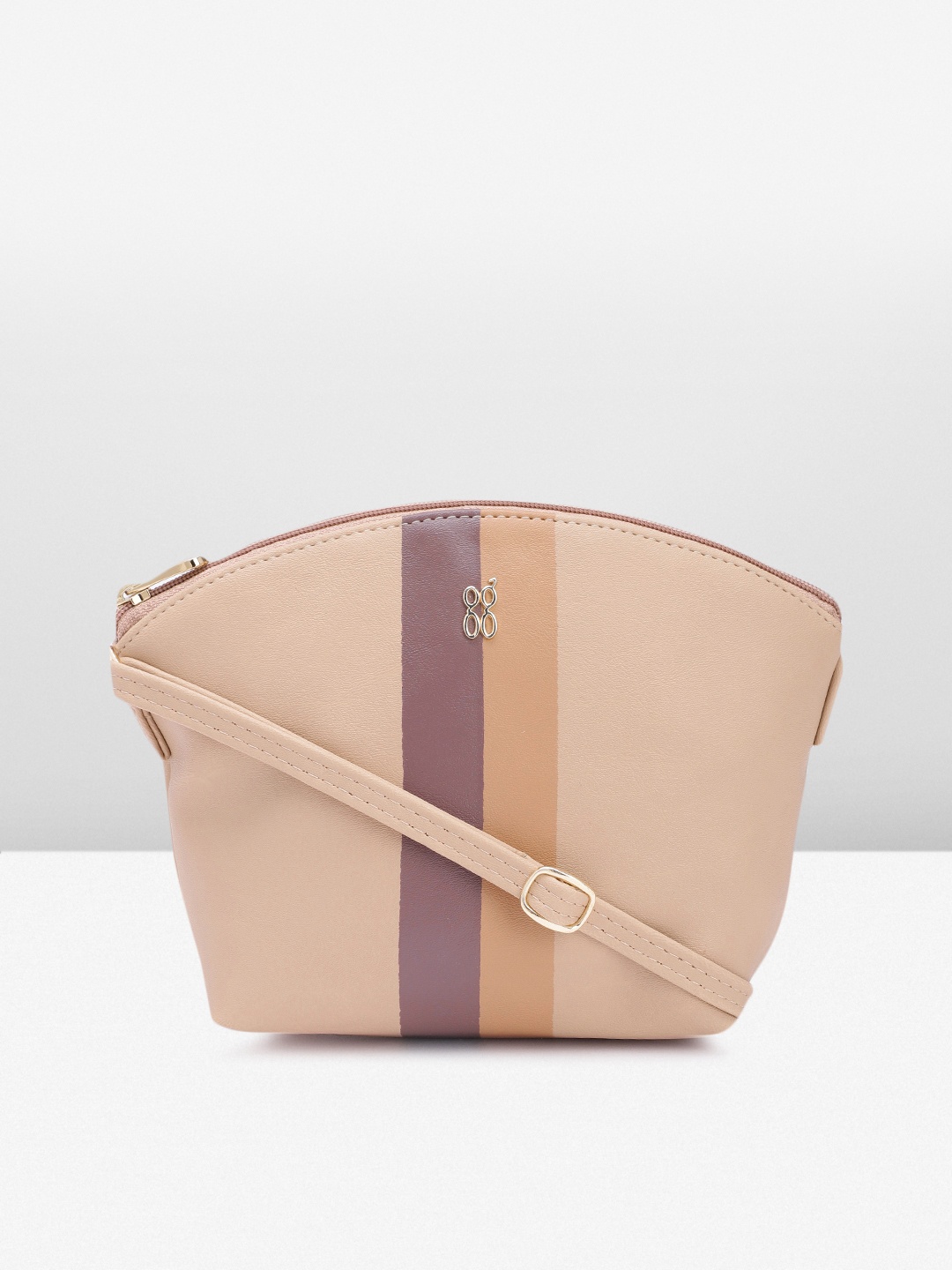 

Baggit Striped Structured Sling Bag, Beige