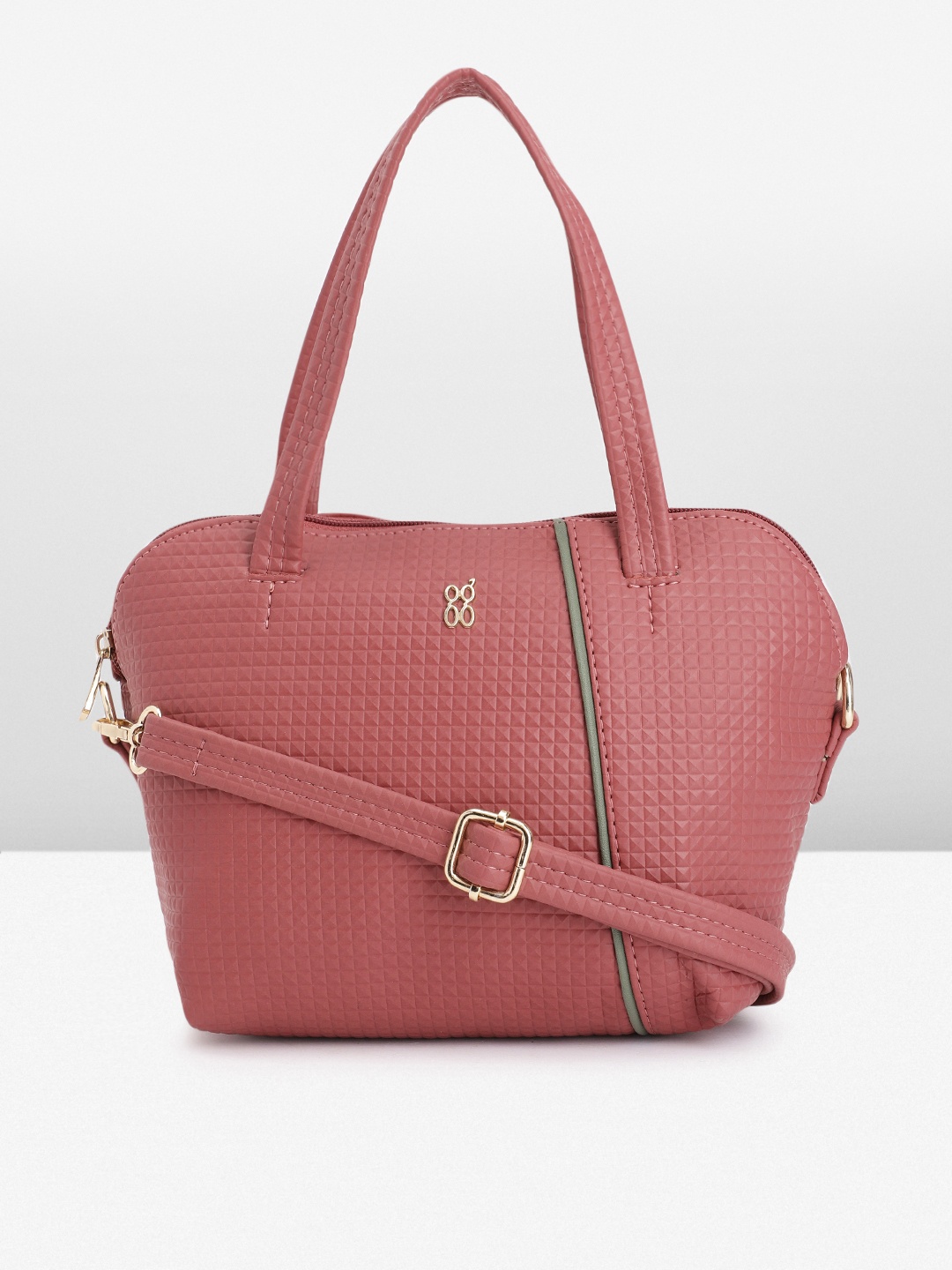 

Baggit Geometric Textured PU Bowling Handheld Bag, Rose