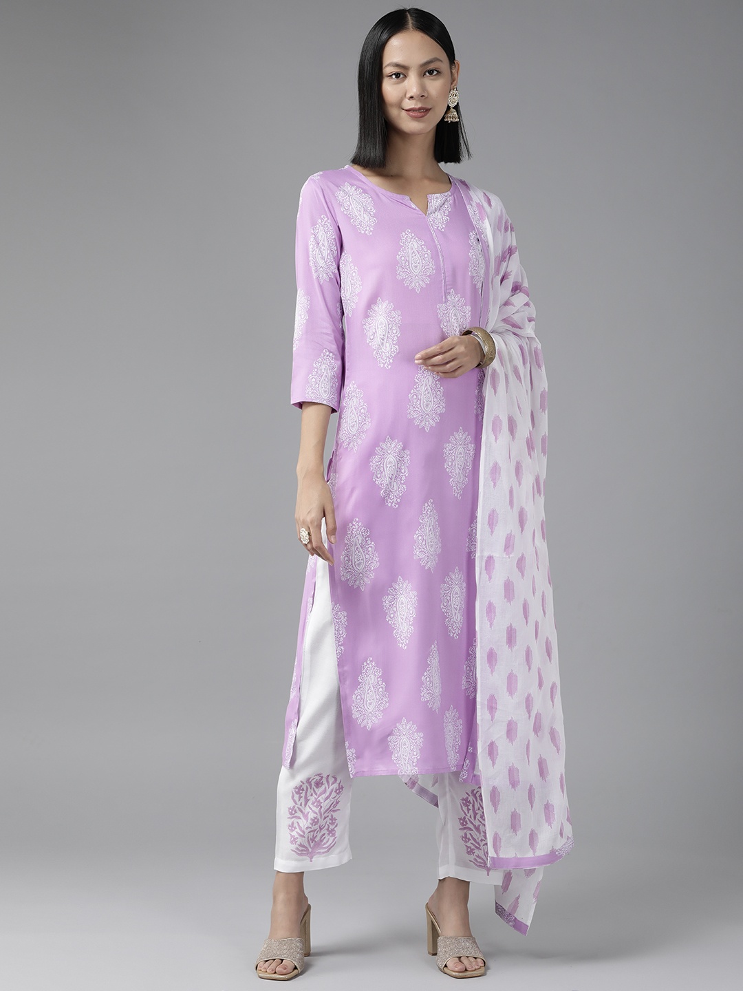 

Yufta Women Lavender Paisley Printed Kurta with Trousers & Dupatta