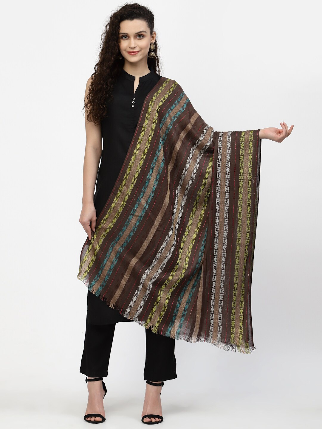 

Anekaant Women Brown & Blue Striped Stole