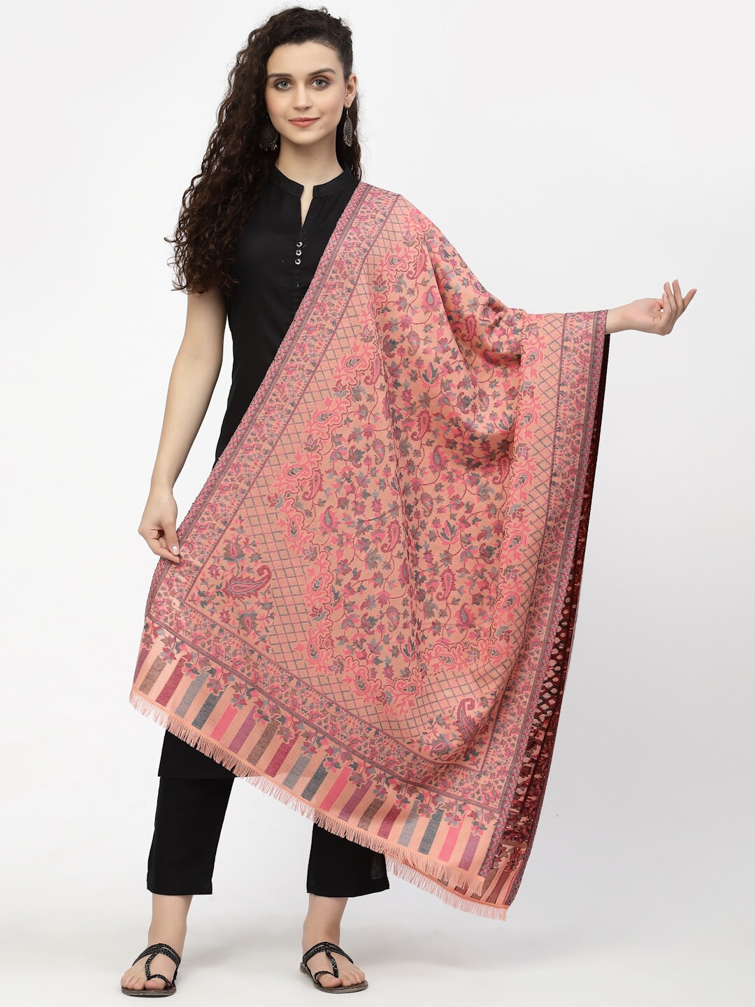 

Anekaant Women Coral Woven Design Stole