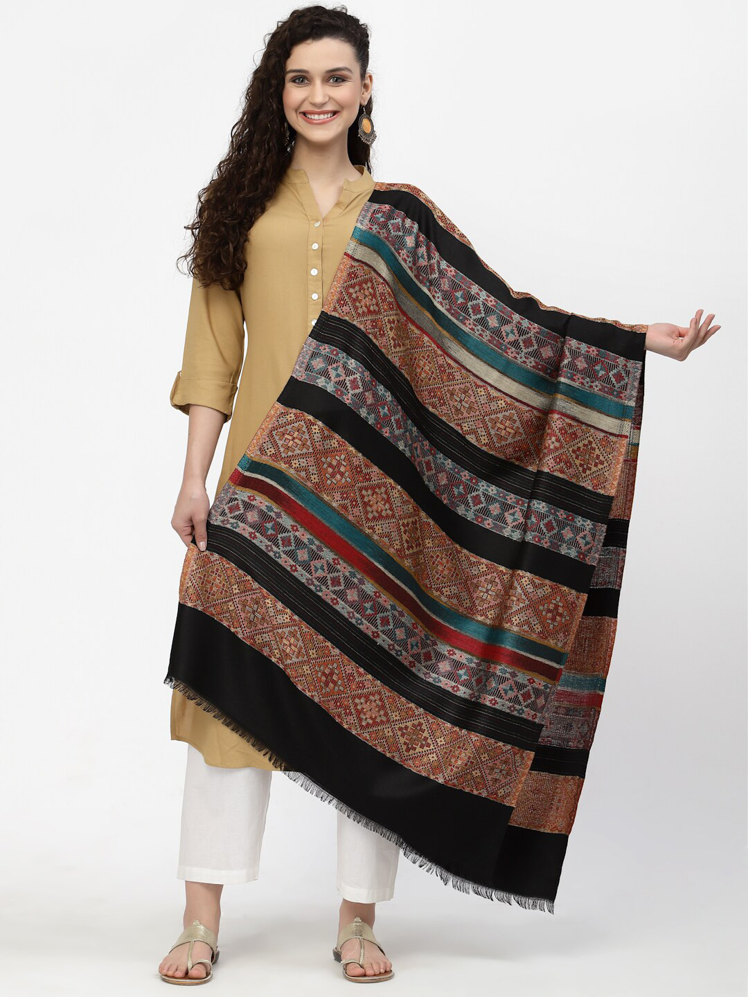 

Anekaant Women Black & Brown Striped Stole