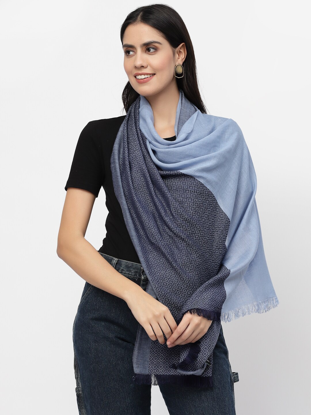 

Anekaant Women Blue & Navy Blue Colourblocked Stole