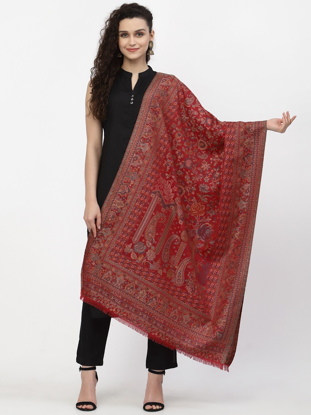 

Anekaant Women Red & Blue Woven Design Stole