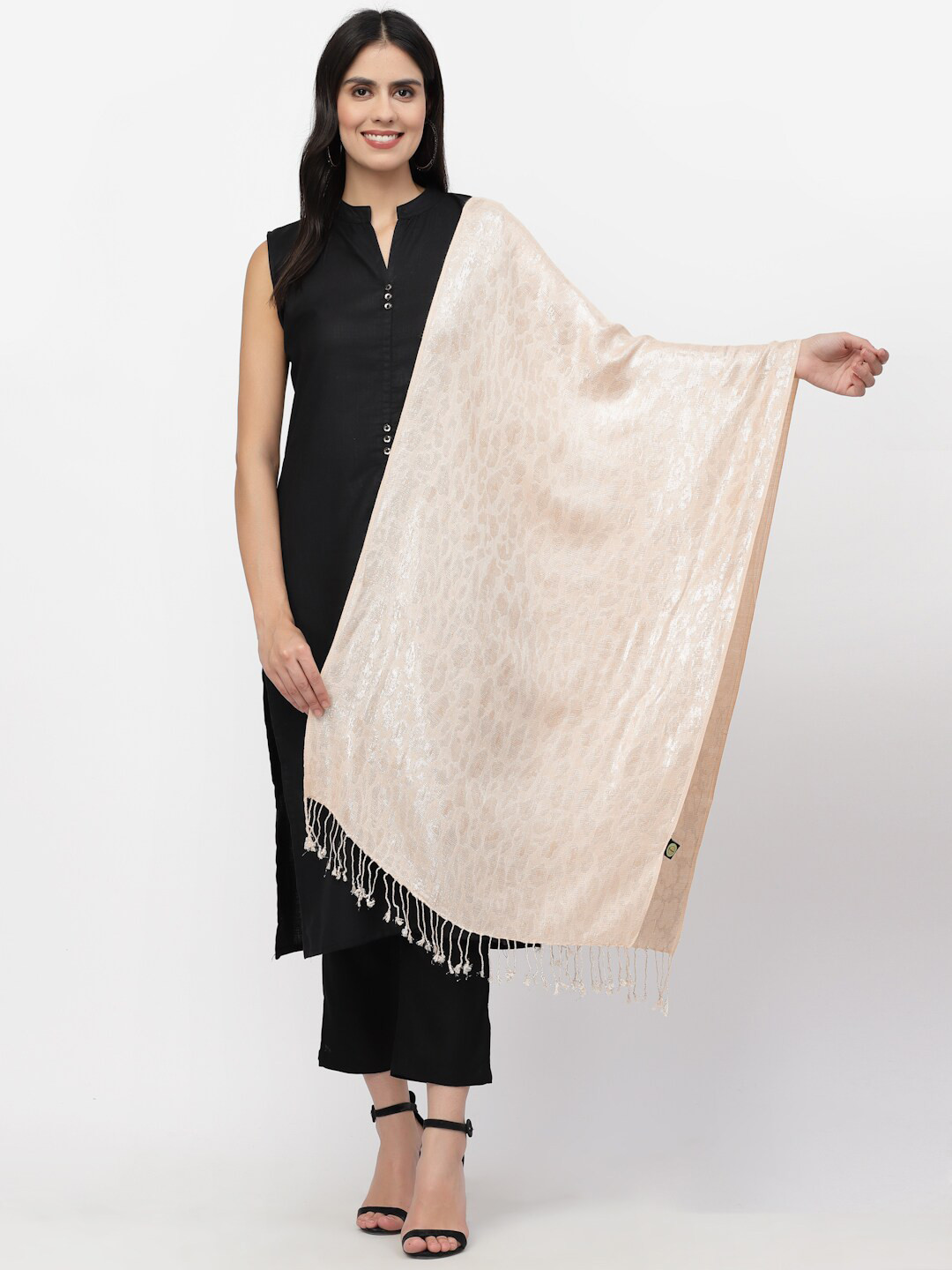 

Anekaant Women White & Beige Woven Design Scarf