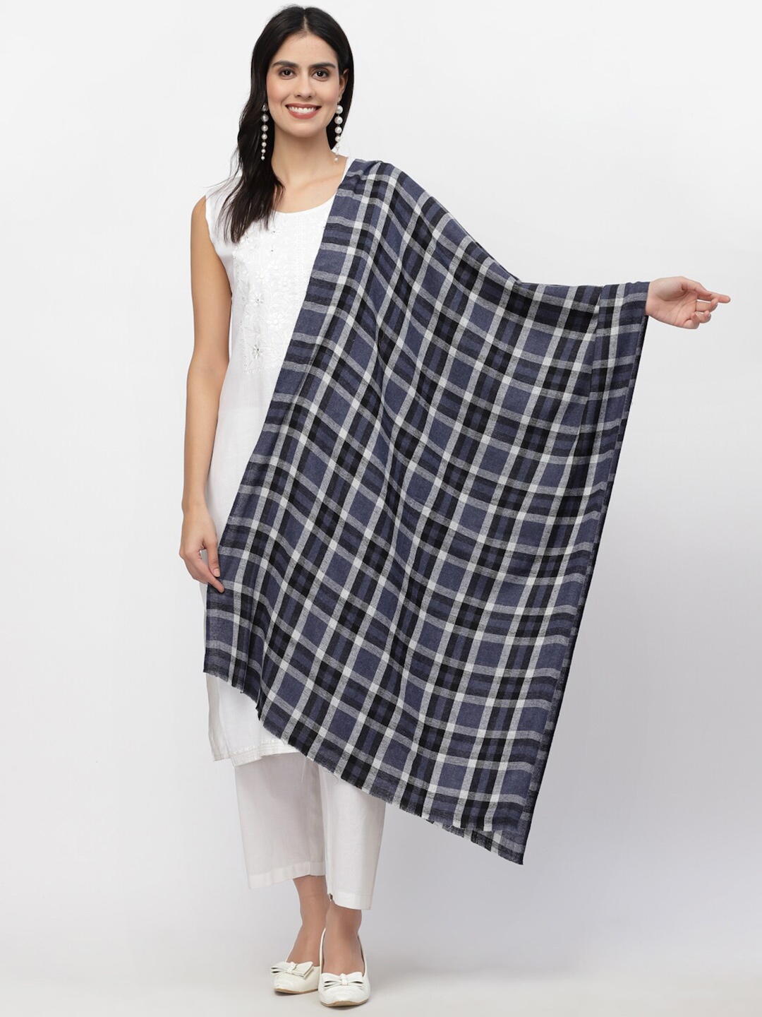 

Anekaant Women Blue & White Checked Stole