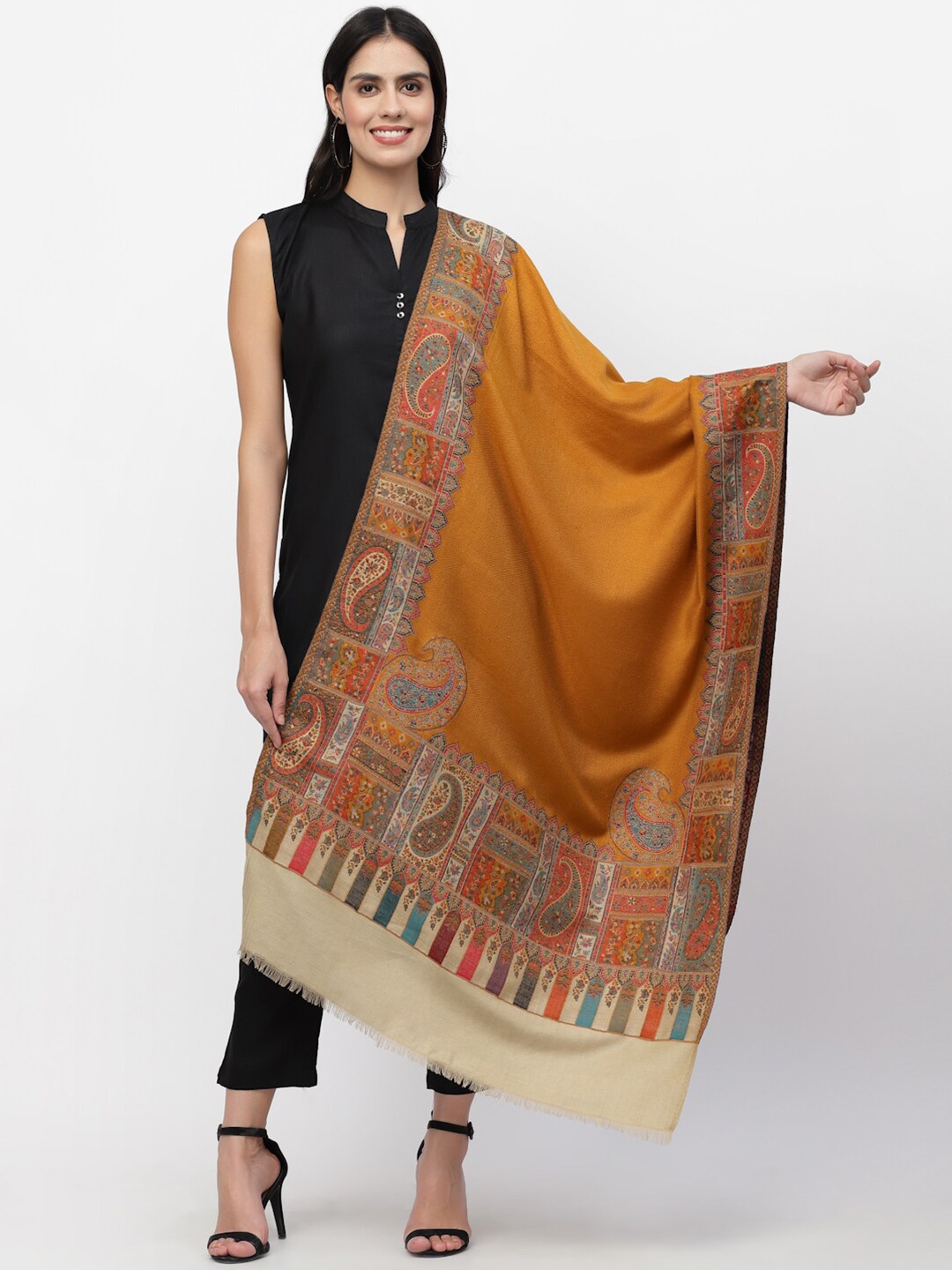 

Anekaant Women Mustard & Orange Woven Design Stole