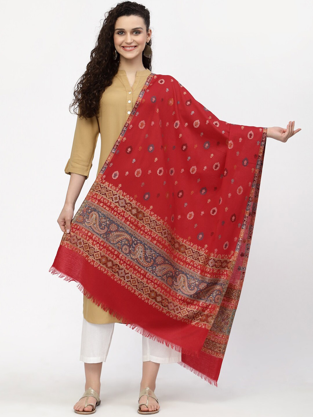 

Anekaant Women Red & Grey Woven Design Stole