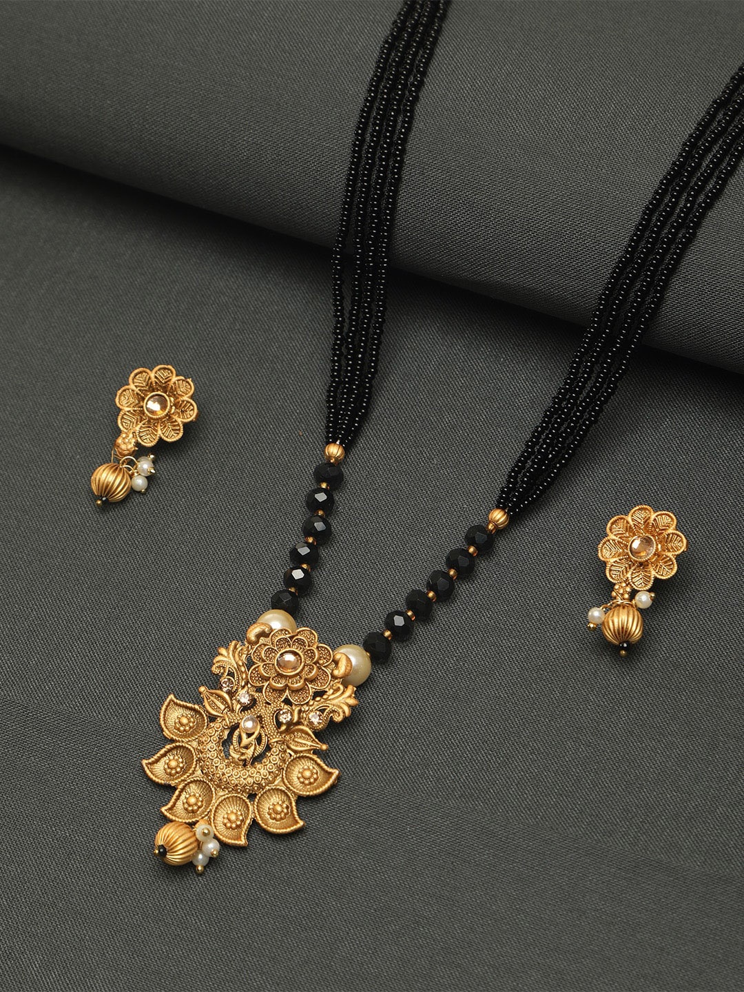 

ZINU Gold-Plated & Gold-Toned CZ Studded Mangalsutra