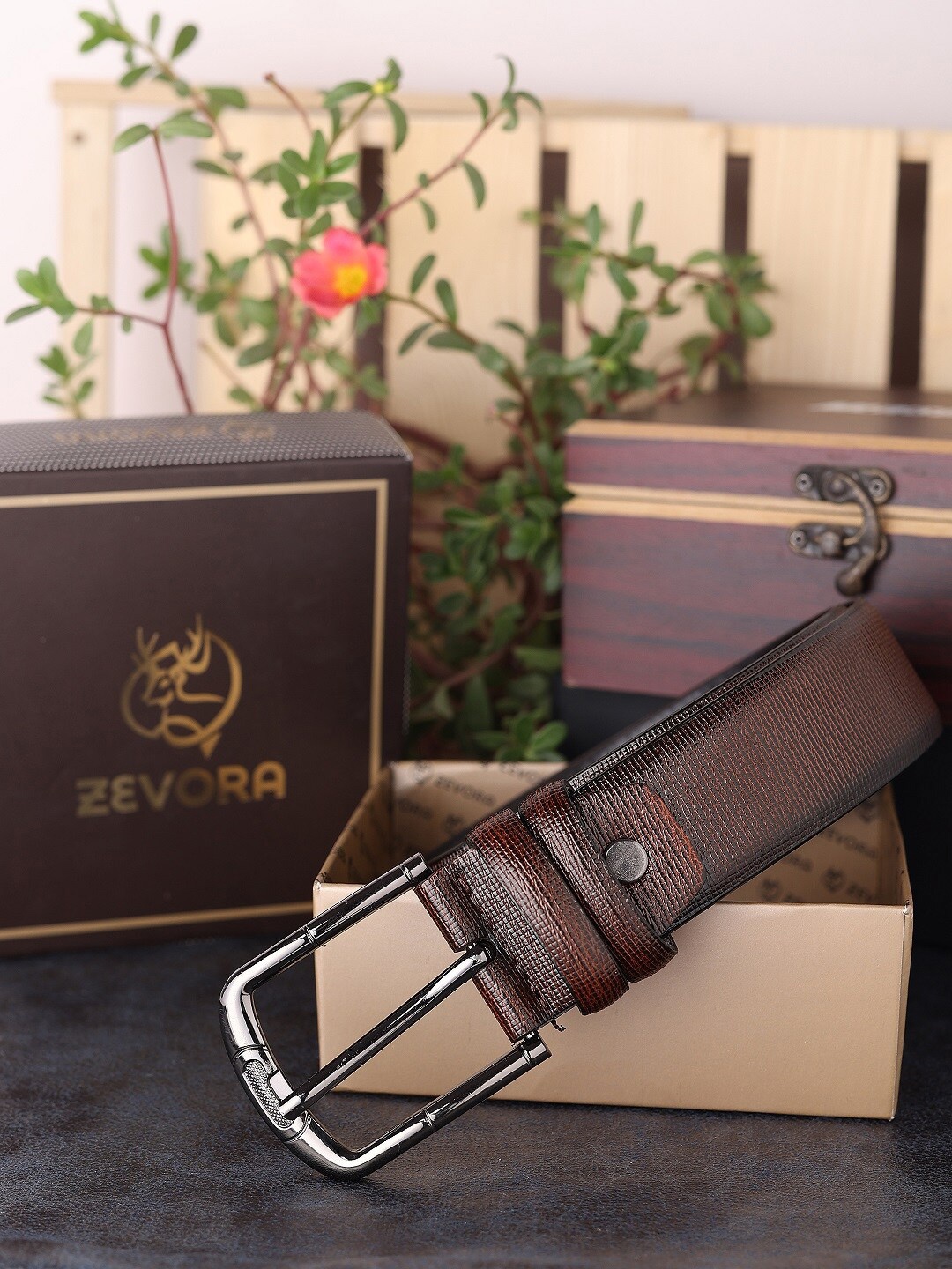 

ZEVORA Men Brown Textured Genuine Leather Belt