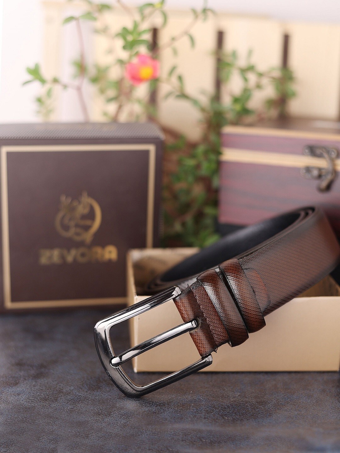 

ZEVORA Men Brown Textured Genuine Leather Belt