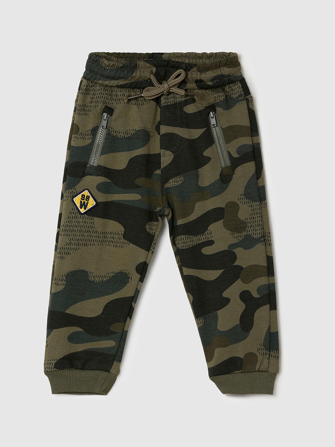 

max Boys Olive Green Camouflage Printed Pure Cotton Joggers