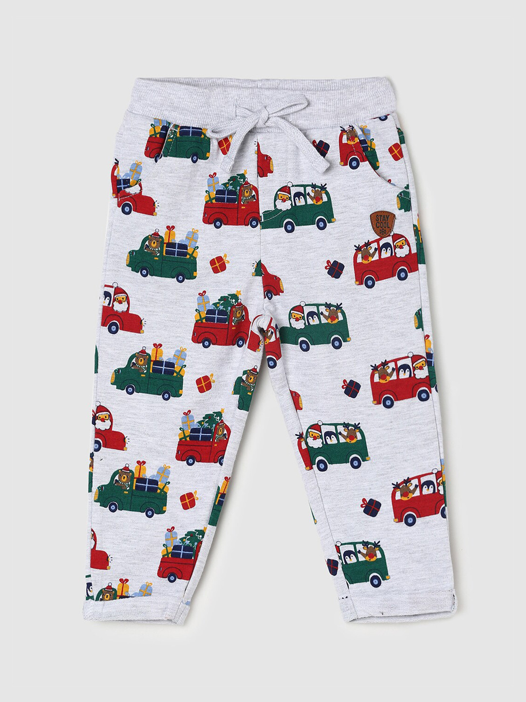 

max Boys White & Green Printed Pure Cotton Track Pants