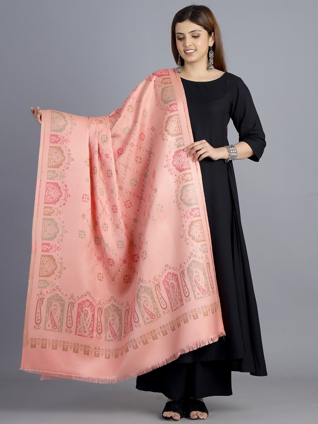 

HANDICRAFT PALACE Women Pink Woven-Design Shawl