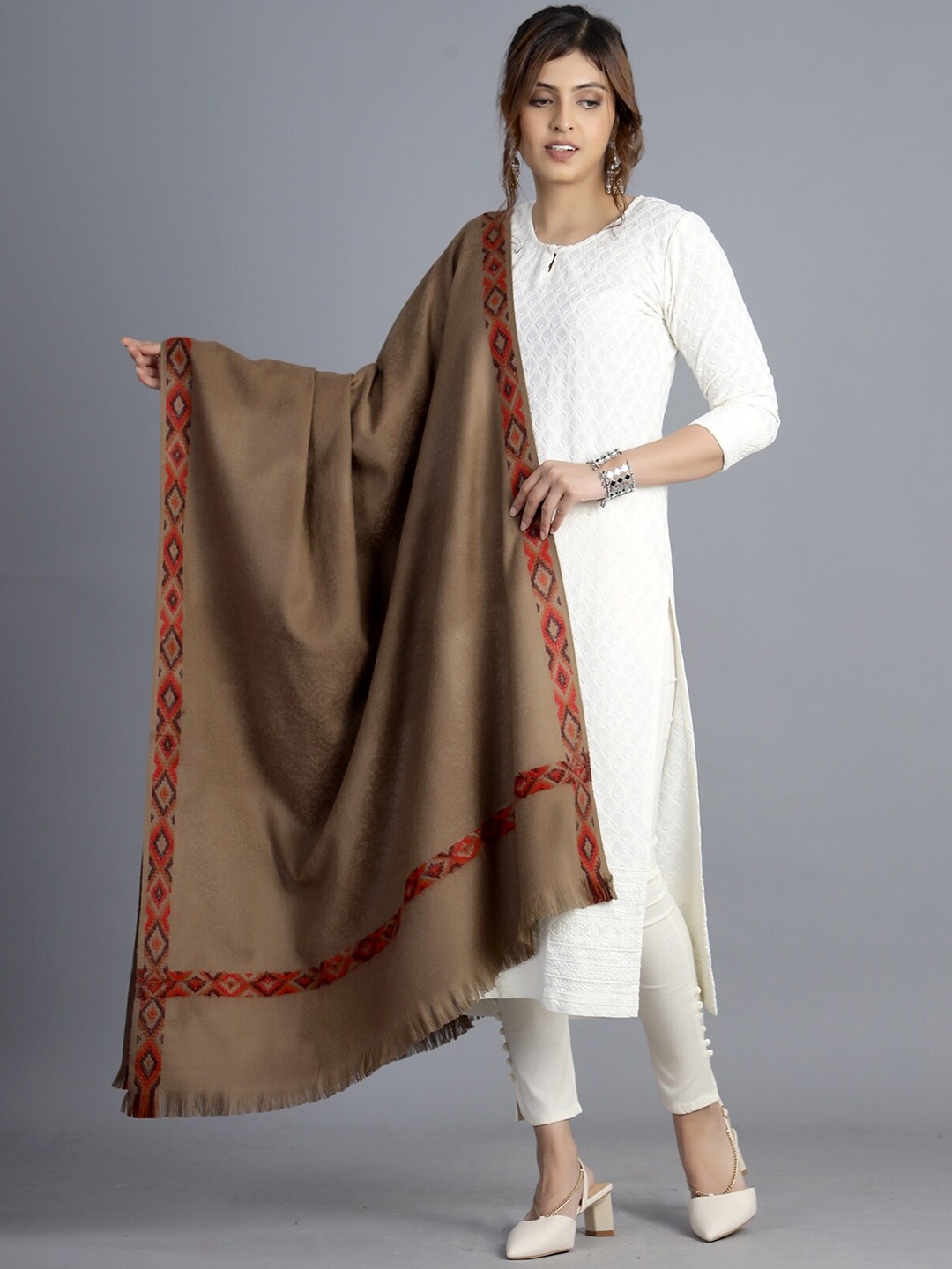 

HANDICRAFT PALACE Women Brown Woven-Design Shawl