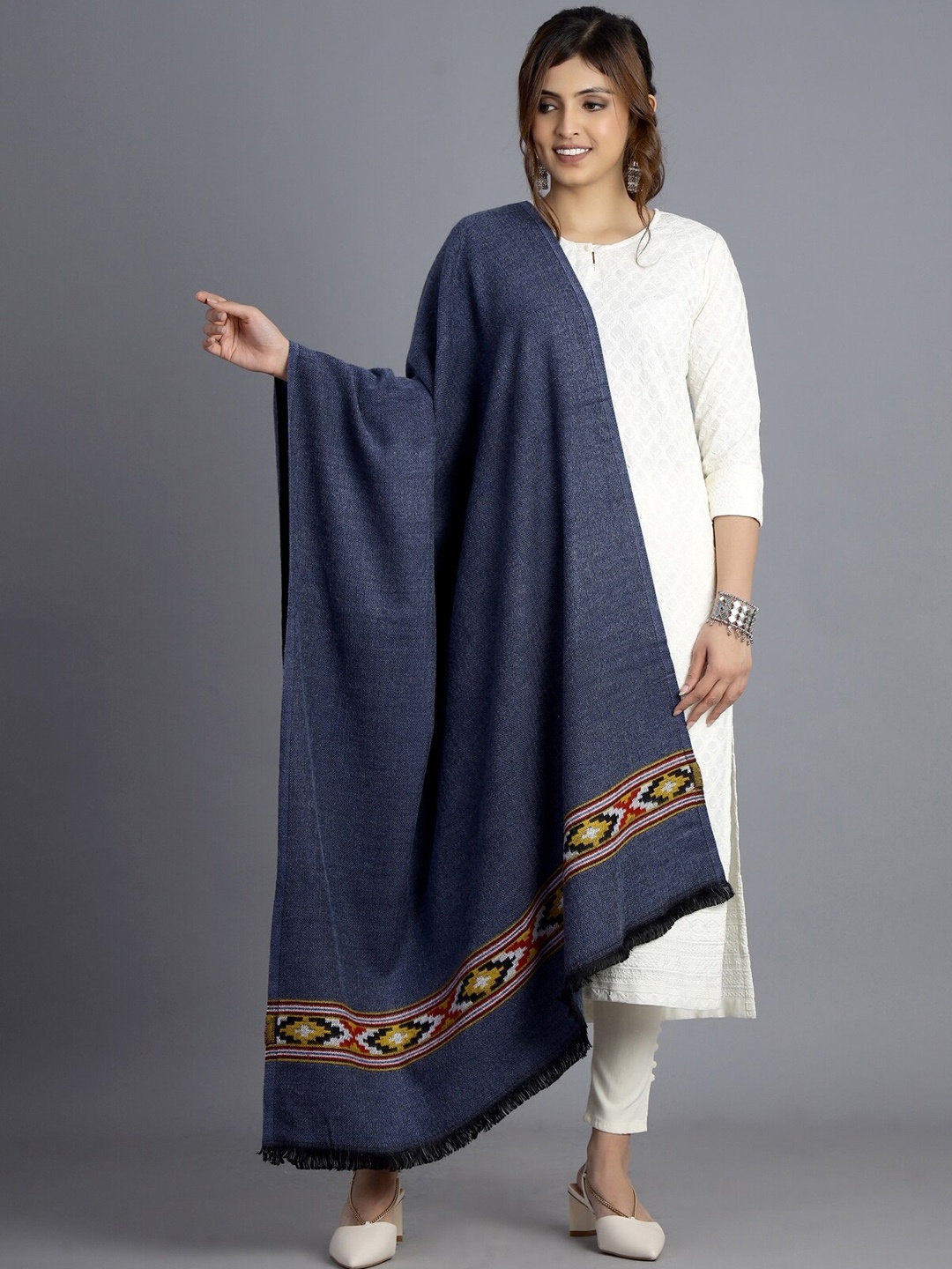 

HANDICRAFT PALACE Women Blue Woven-Design Shawl