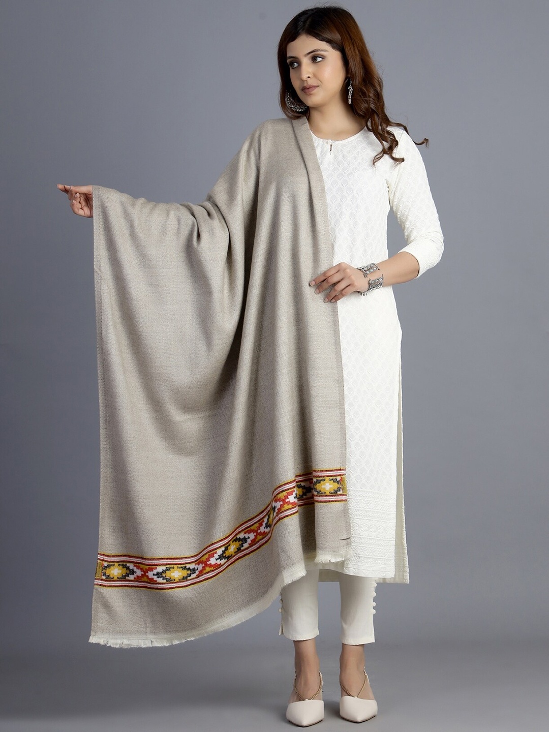 

HANDICRAFT PALACE Women Grey Woven Design Shawl