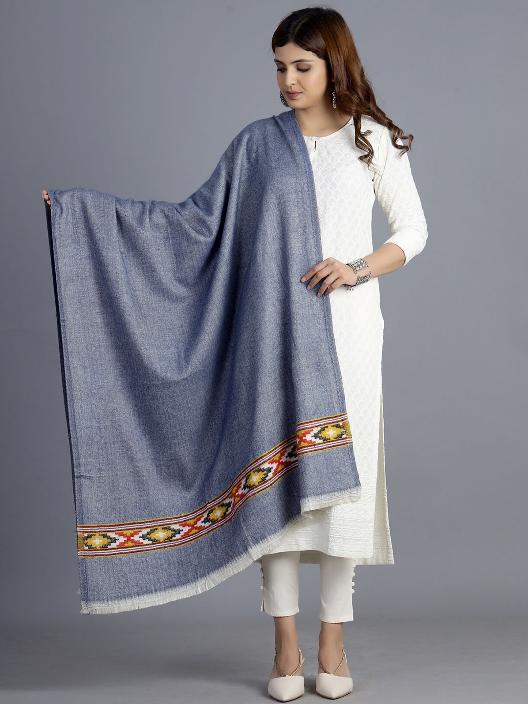 

HANDICRAFT PALACE Women Blue Woven Design Shawl