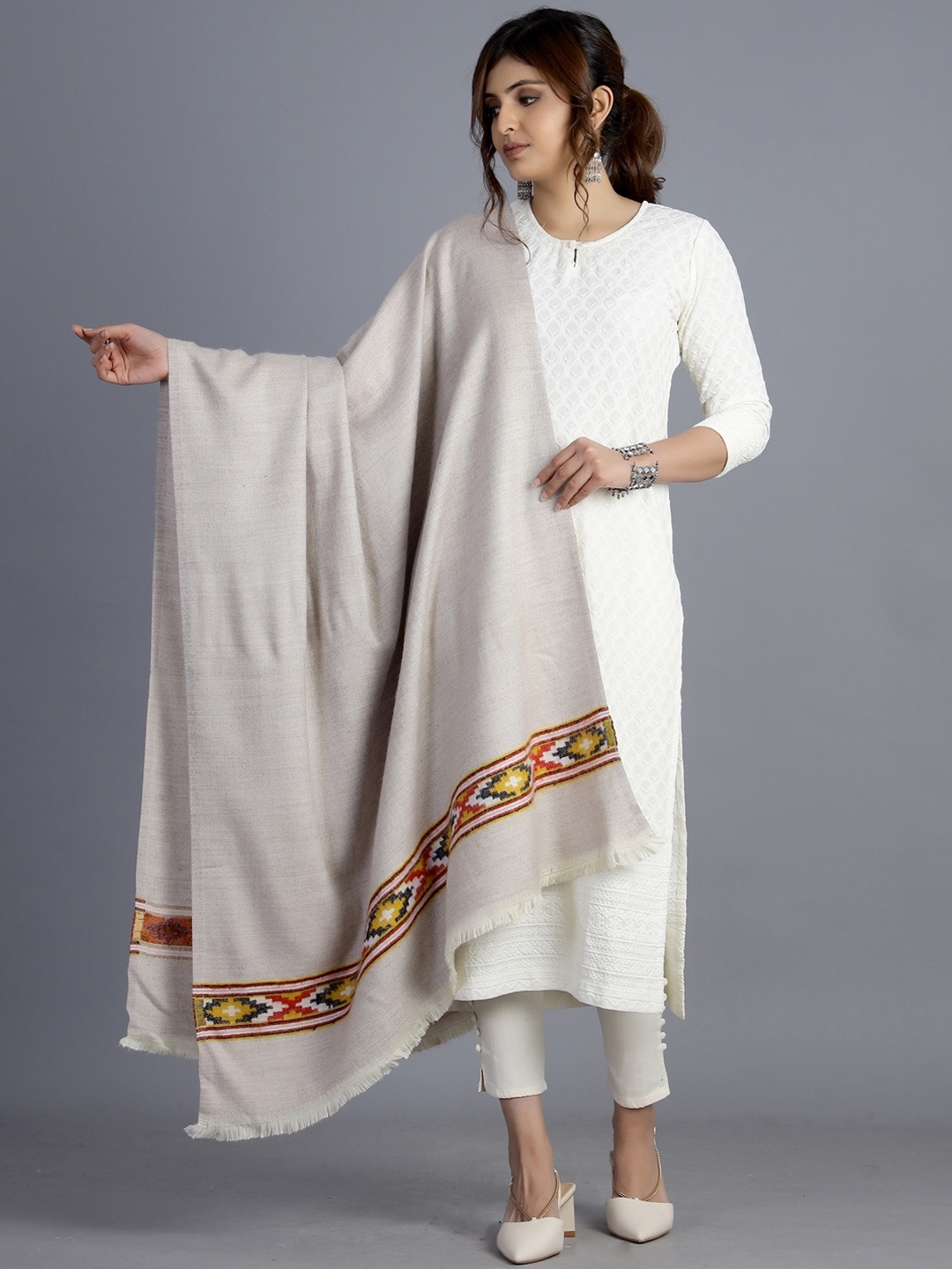 

HANDICRAFT PALACE Women Beige Color Woven Design Shawl, Grey