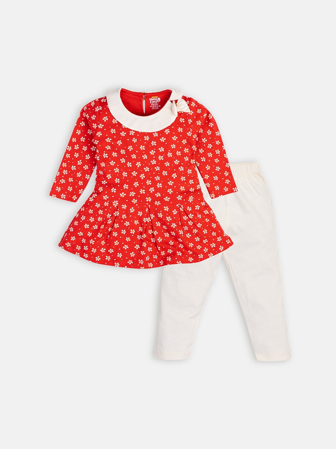 

AMUL Kandyfloss Girls Red & White Printed Pure Cotton Top with Pyjamas