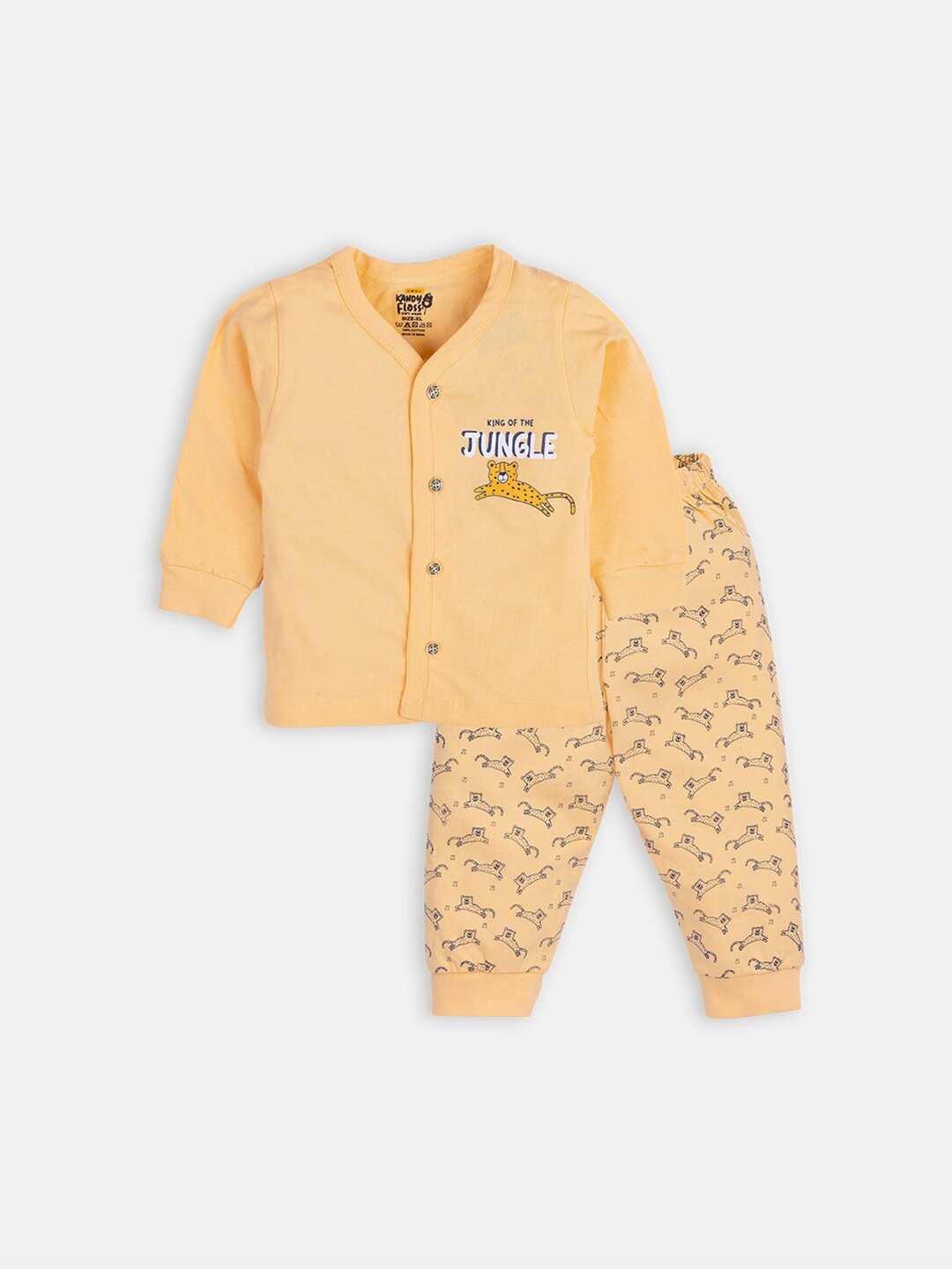 

AMUL Kandyfloss Kids Orange & White Printed Pure Cotton T-shirt with Pyjamas