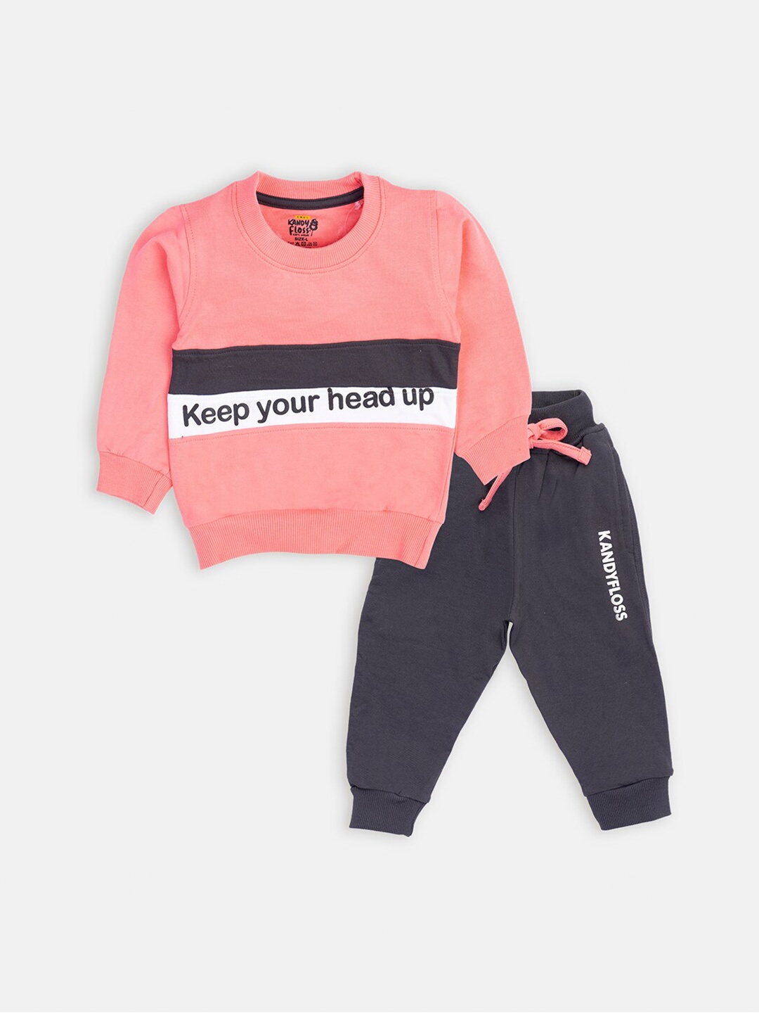 

AMUL Kandyfloss Kids Pink & Grey Printed Pure Cotton T-shirt with Trousers