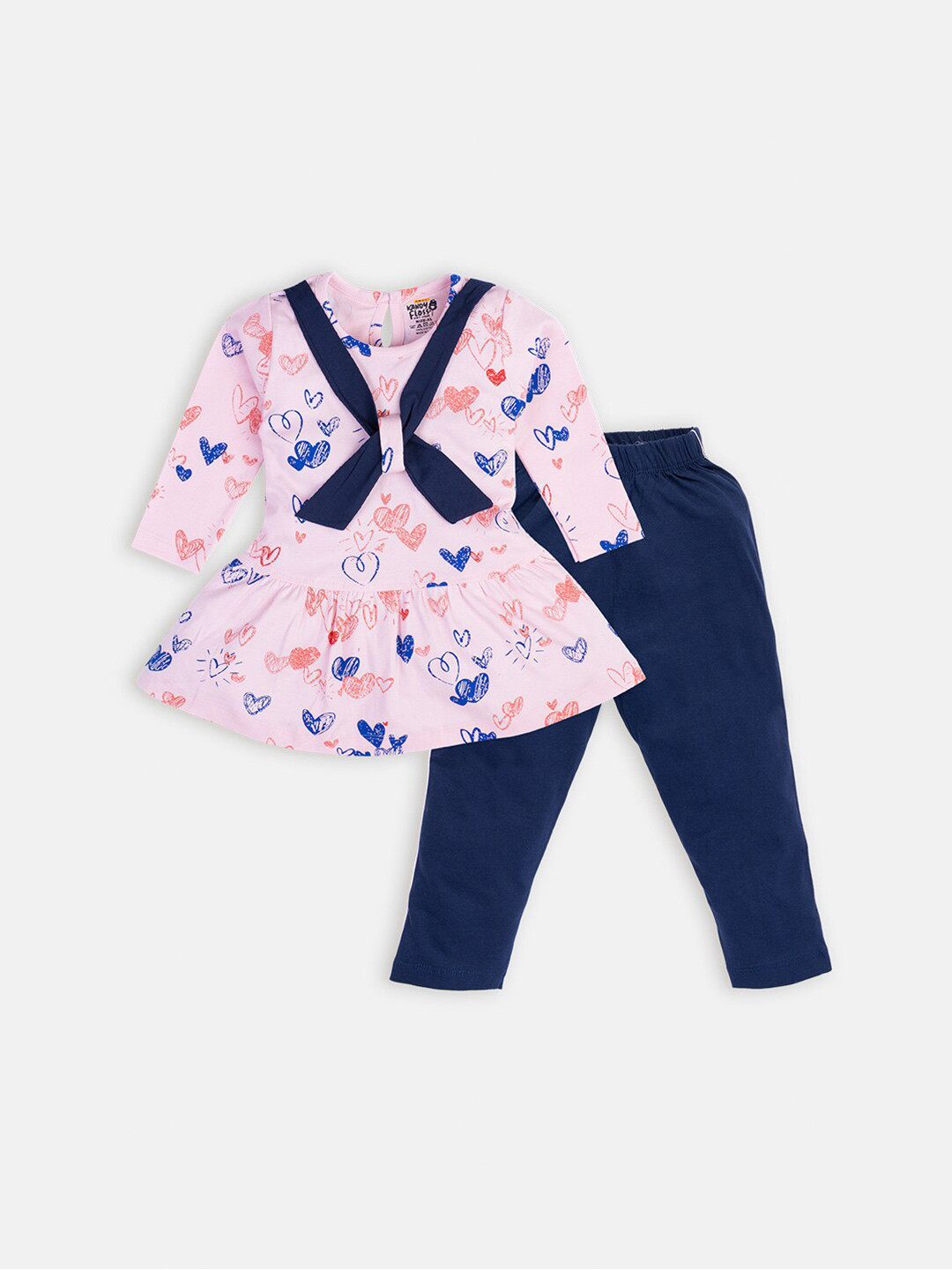 

AMUL Kandyfloss Girls Pink & Navy Blue Printed Pure Cotton Top with Trousers