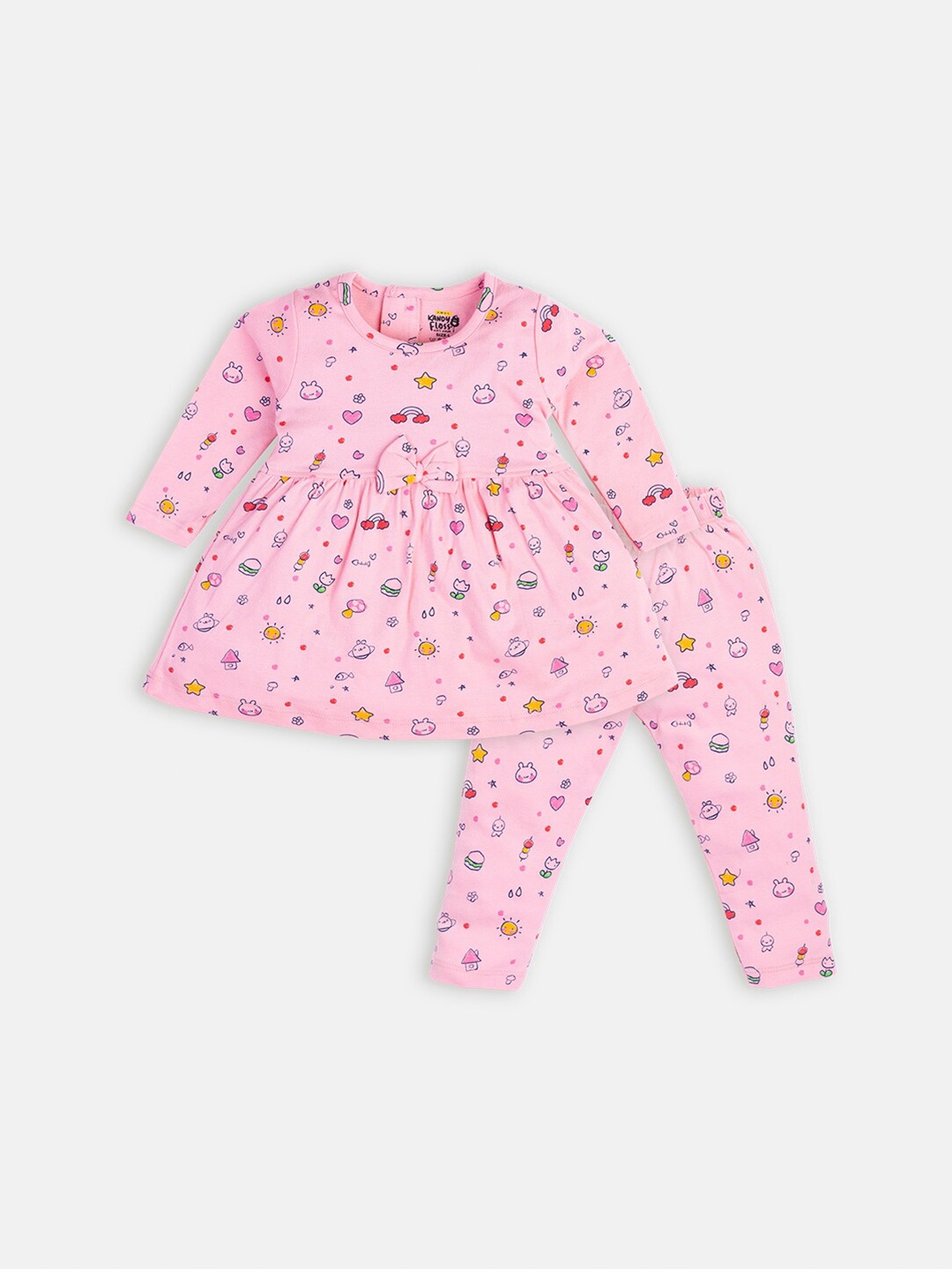 

AMUL Kandyfloss Girls Pink & Navy Blue Printed Pure Cotton Top with Trousers