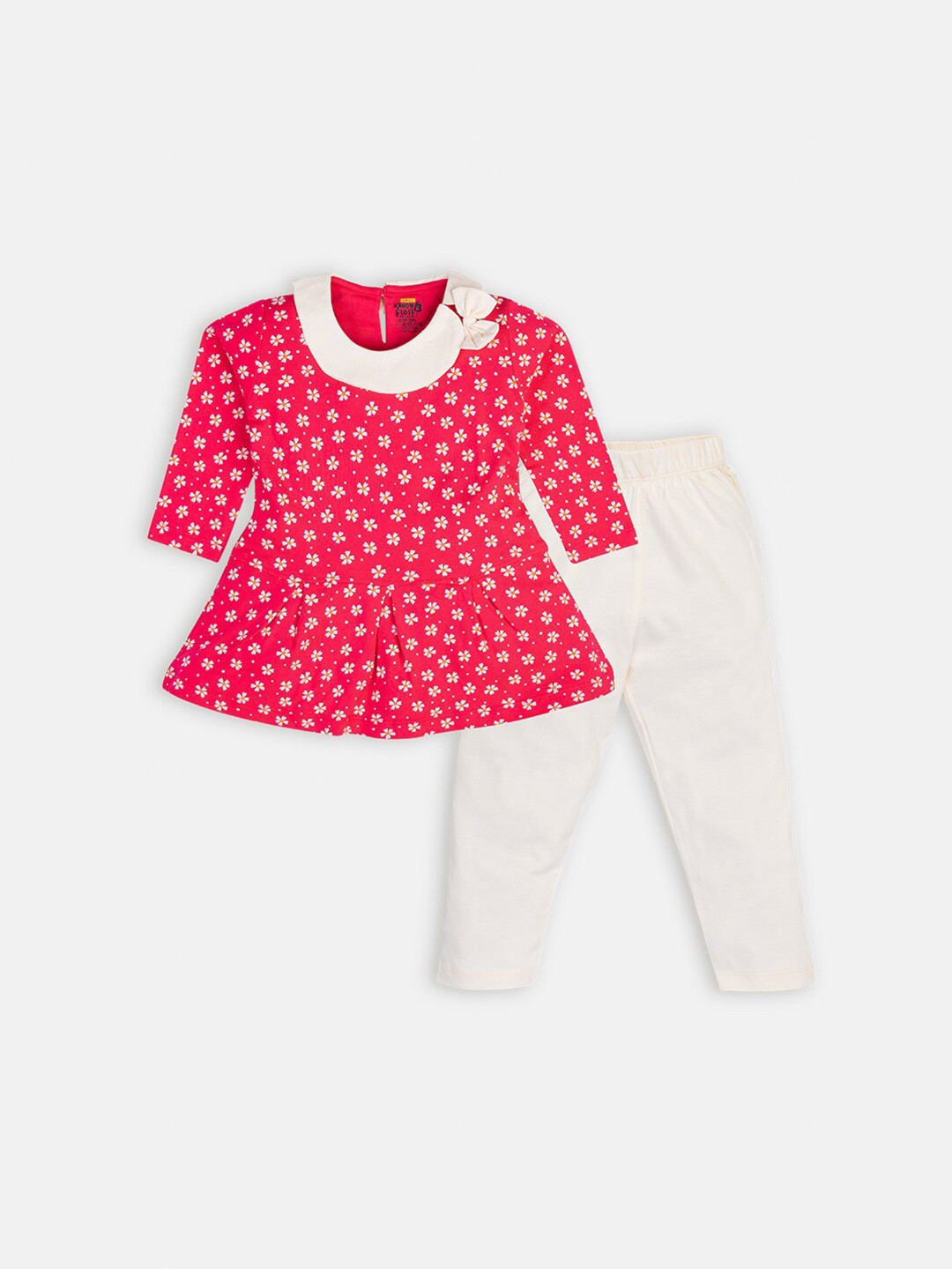 

AMUL Kandyfloss Girls Pink & White Printed Pure Cotton Top with Trousers