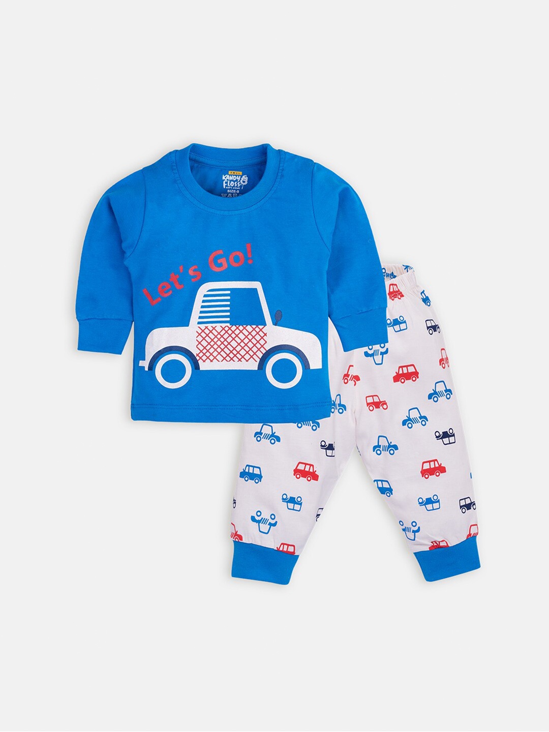 

AMUL Kandyfloss Kids Navy Blue & Grey Printed Pure Cotton T-shirt with Trousers