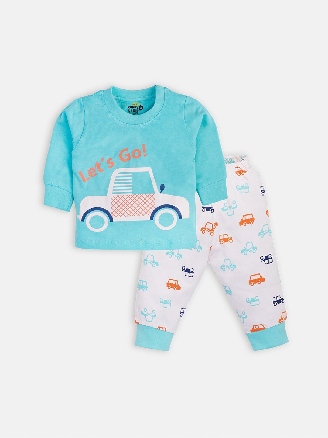 

AMUL Kandyfloss Kids Blue & Grey Printed Pure Cotton T-shirt with Trousers