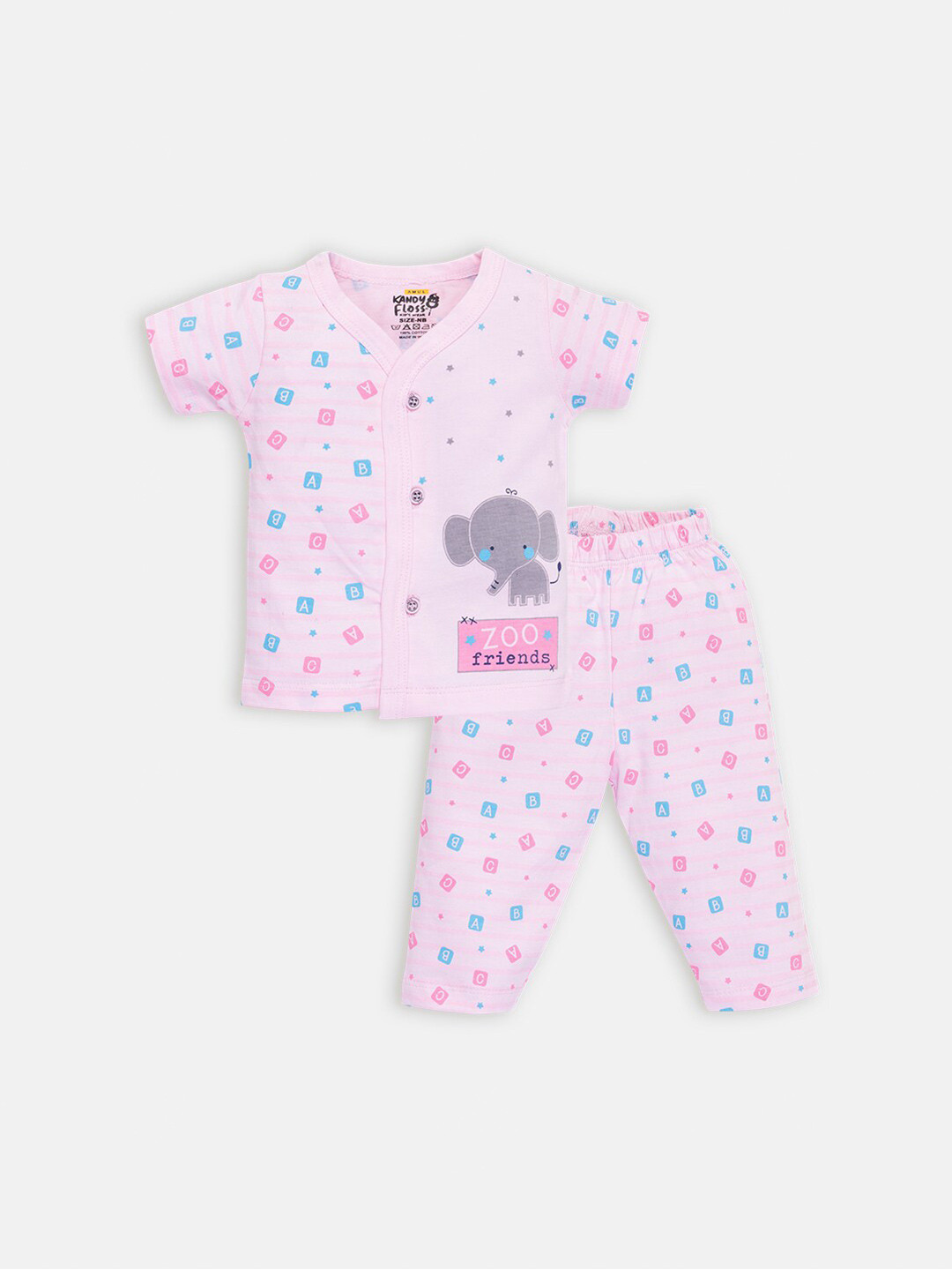 

AMUL Kandyfloss Kids Pink & Blue Printed Pure Cotton T-shirt with Pyjamas