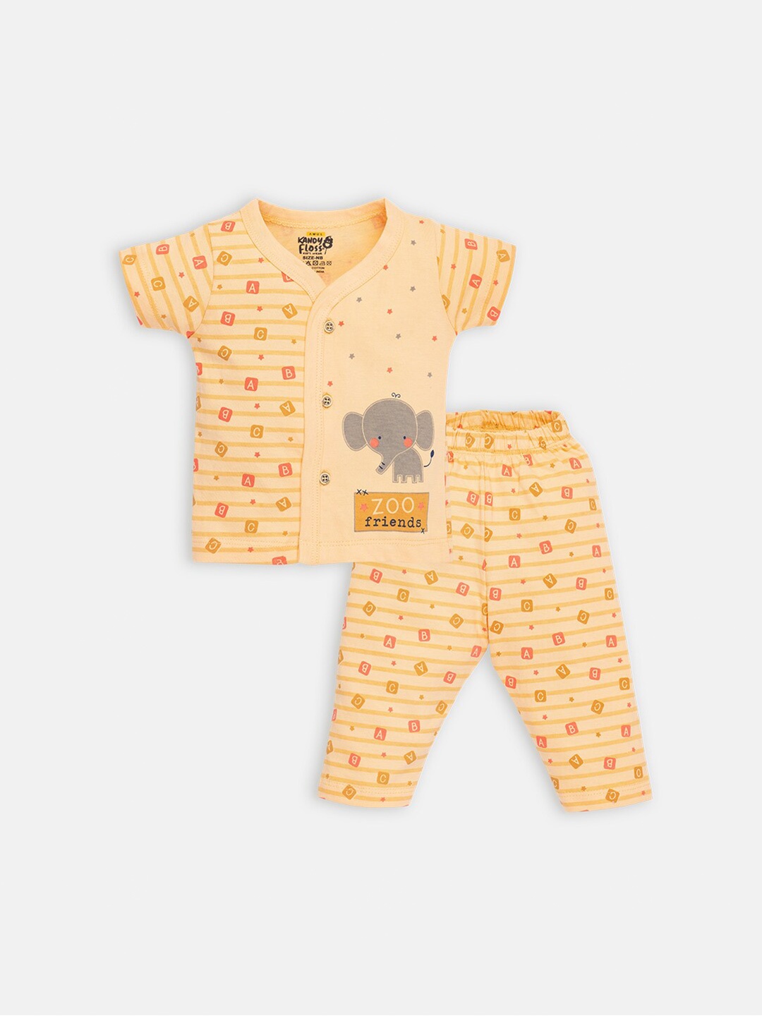 

AMUL Kandyfloss Kids Orange & Red Pure Cotton Printed Shirt with Trousers