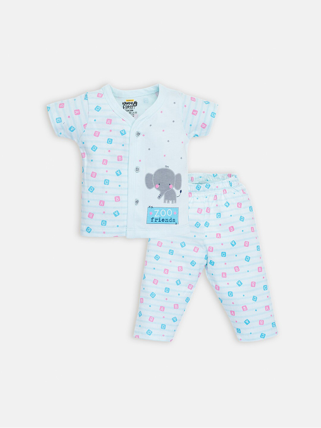 

AMUL Kandyfloss Kids Blue & Pink Printed Pure Cotton Shirt with Trousers