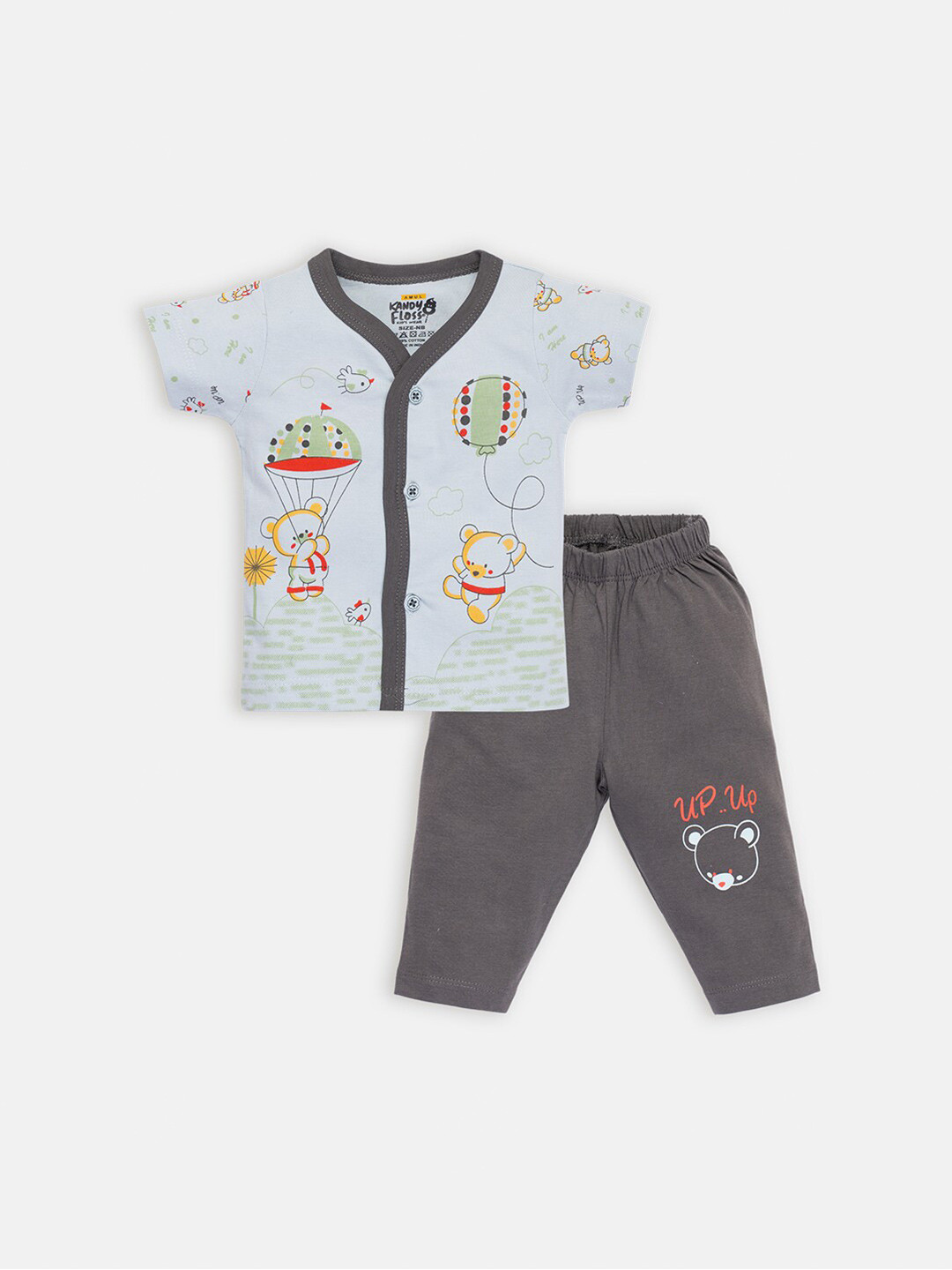 

AMUL Kandyfloss Kids Grey & White Printed Pure Cotton Shirt with Trousers