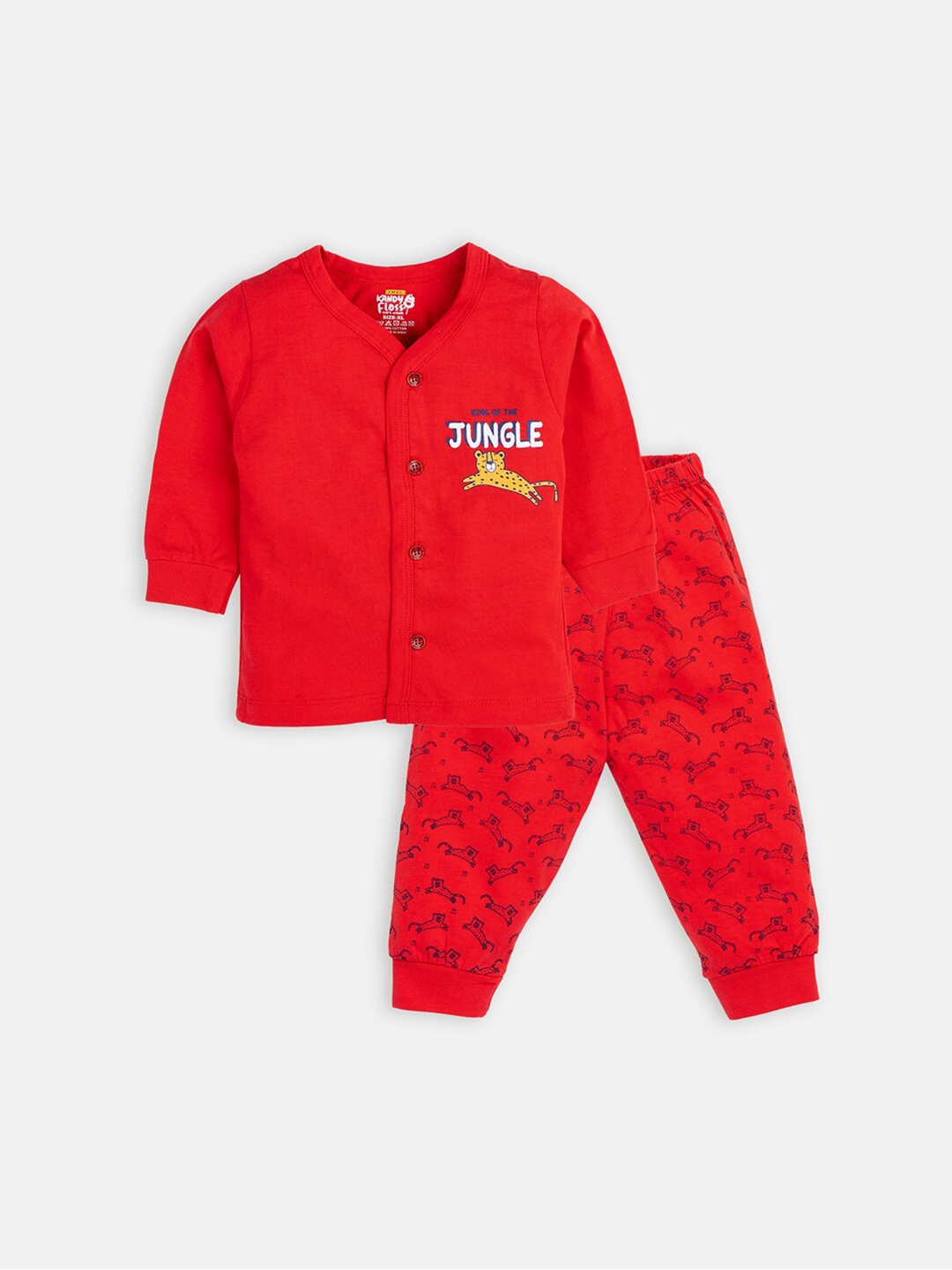 

AMUL Kandyfloss Kids Red & White Printed Pure Cotton Shirt with Trousers
