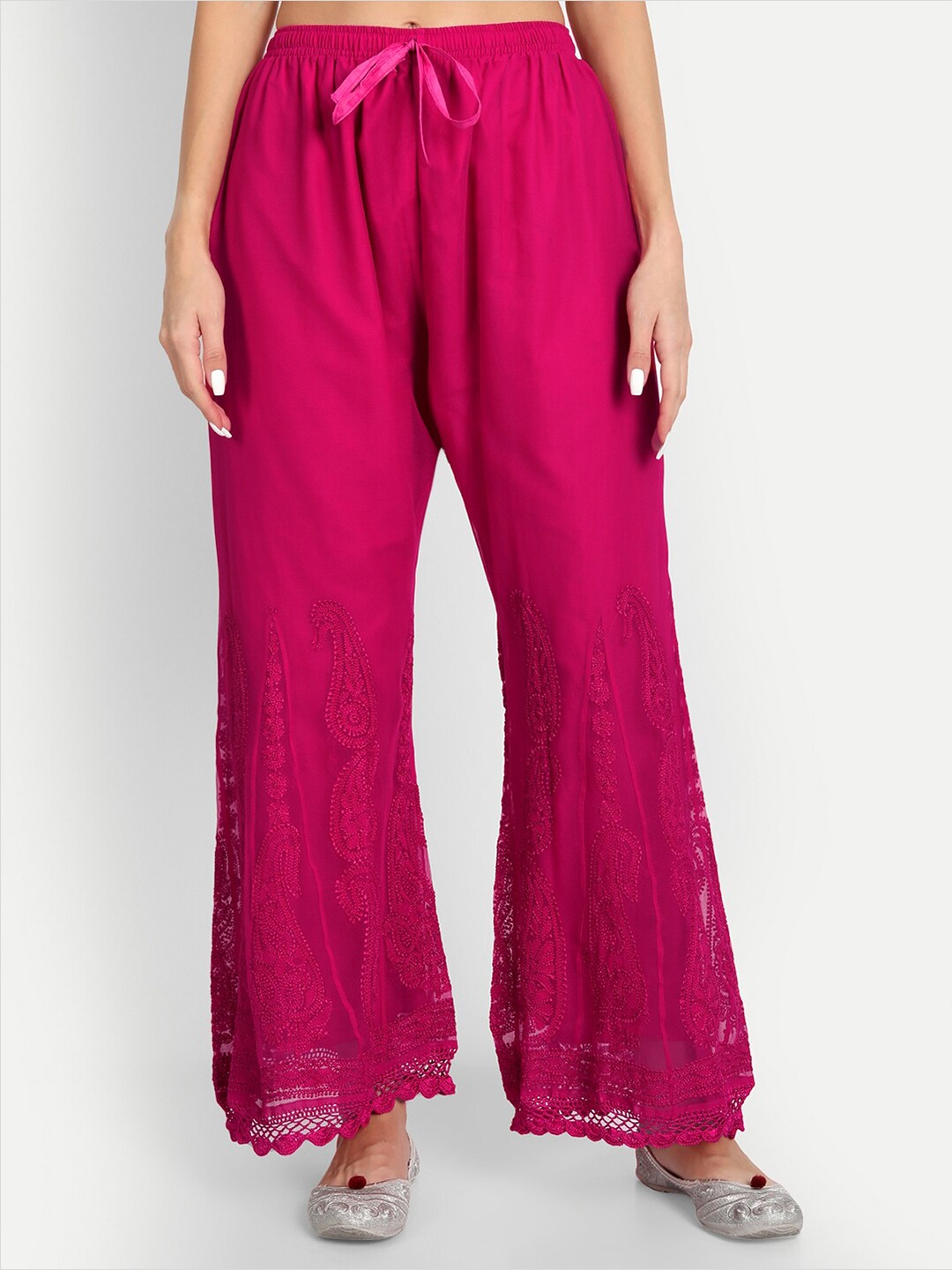 

Indiankala4u Women Magenta Embroidered Georgette Ethnic Palazzos