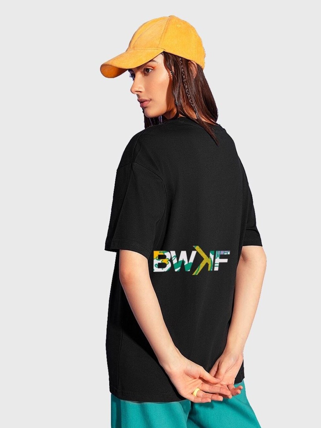 

Bewakoof Women Vibin & Thrivin Typography Oversized T-shirt, Black