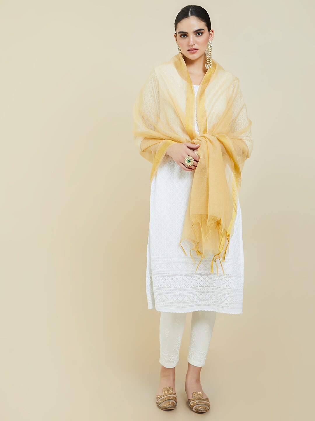 

Soch Women Beige Solid Art Silk Dupatta