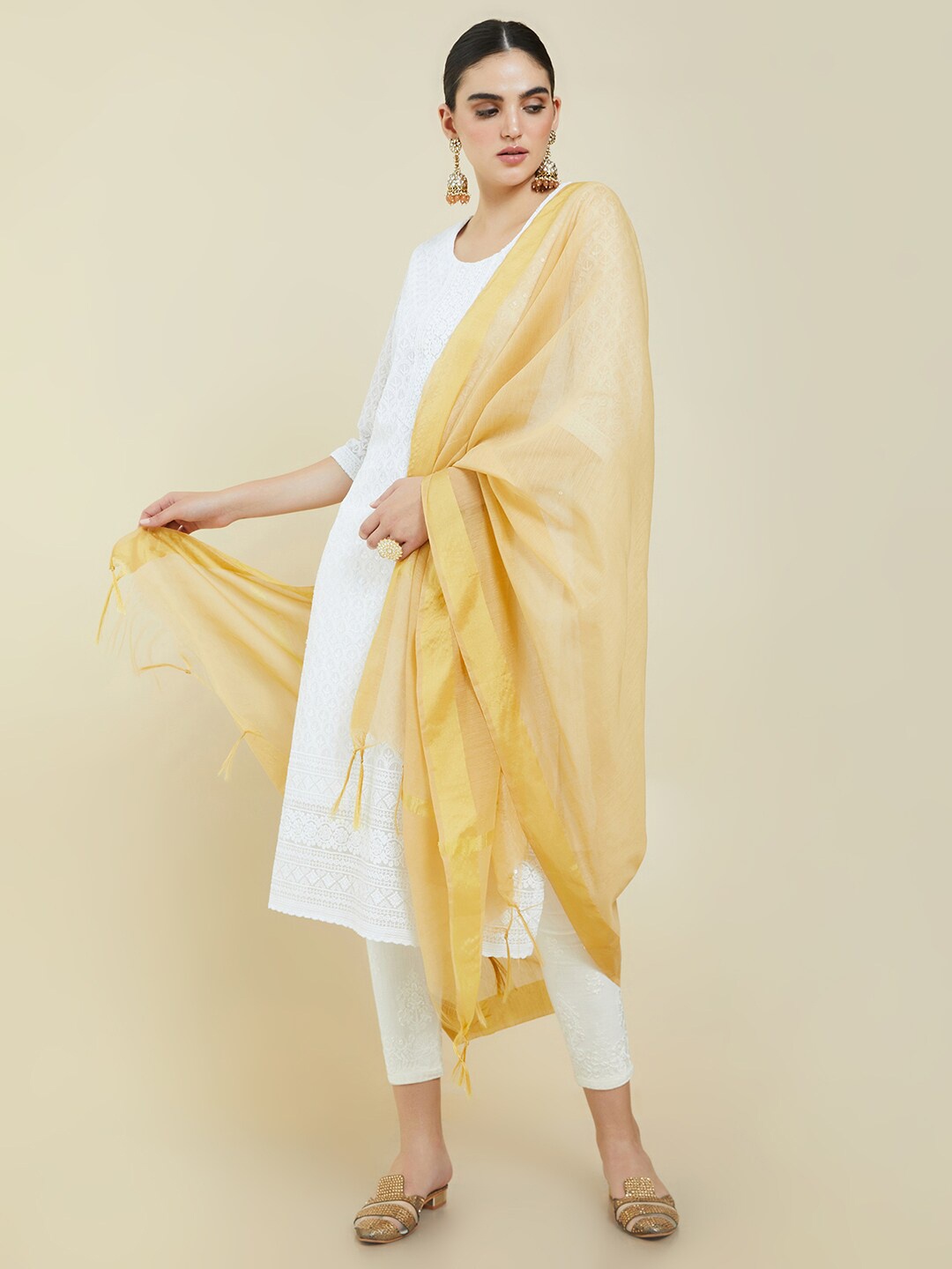 

Soch Women Beige Art Silk Dupatta