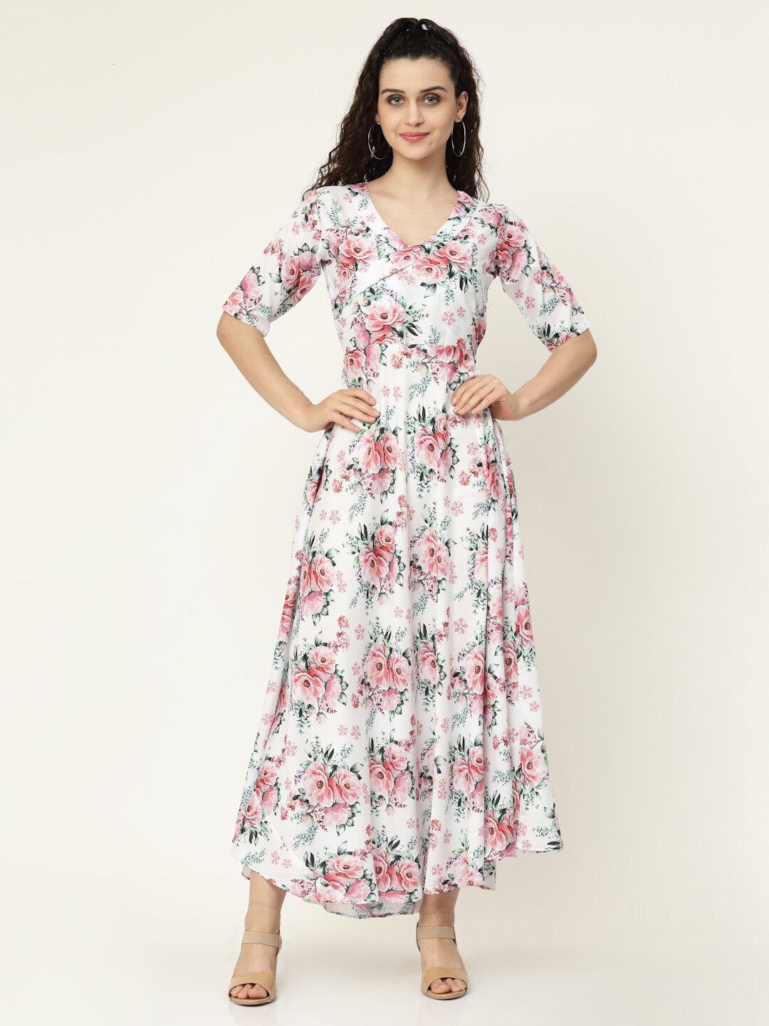 

MISS AYSE Women White Floral Crepe Maxi Dress