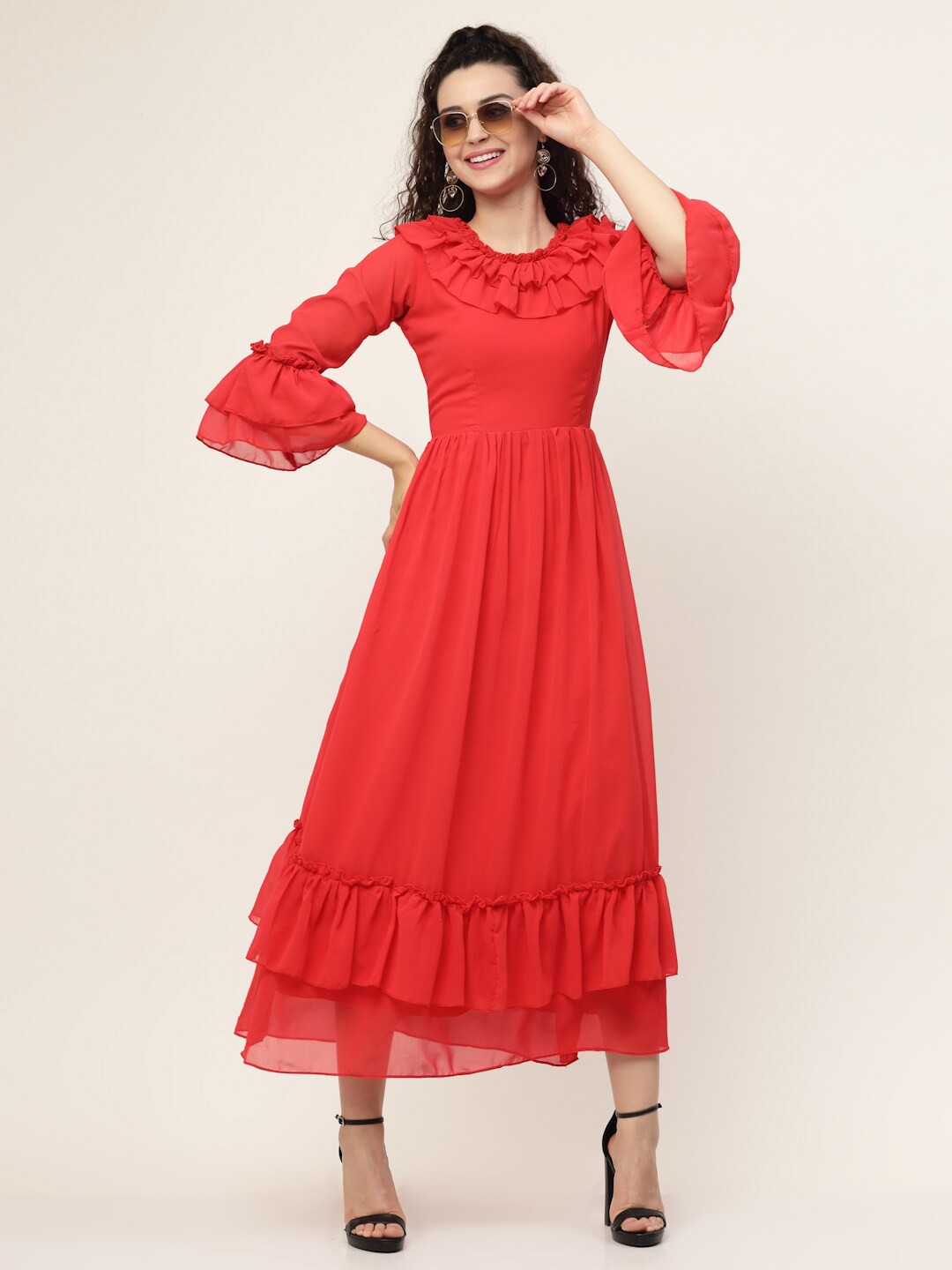 

MISS AYSE Orange Solid Midi Dress